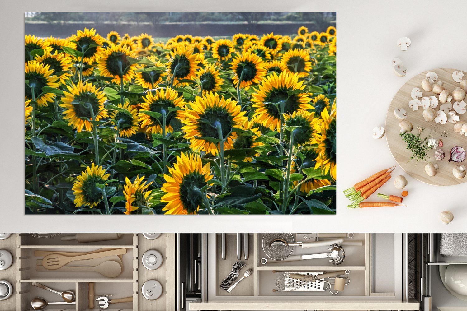 MuchoWow Herdblende-/Abdeckplatte Sonnenblumen Frühling - Ceranfeldabdeckung tlg), cm, (1 küche, Induktionskochfeld - Vinyl, Gelb, 81x52 für Schutz die