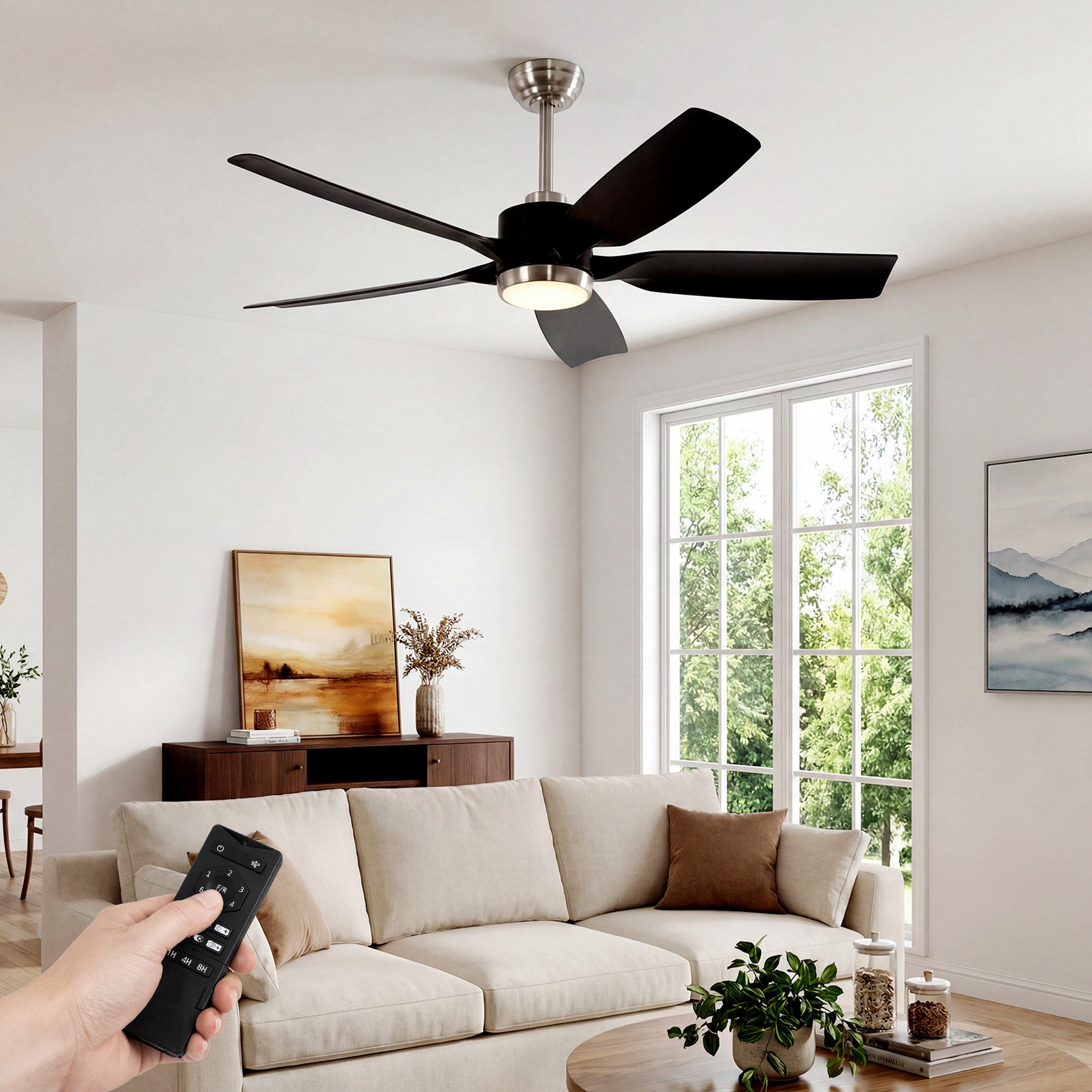Tribesigns Deckenventilator mit LED-Licht 132 cm, Fernbedienung, dimmbar, leiser DC-Motor