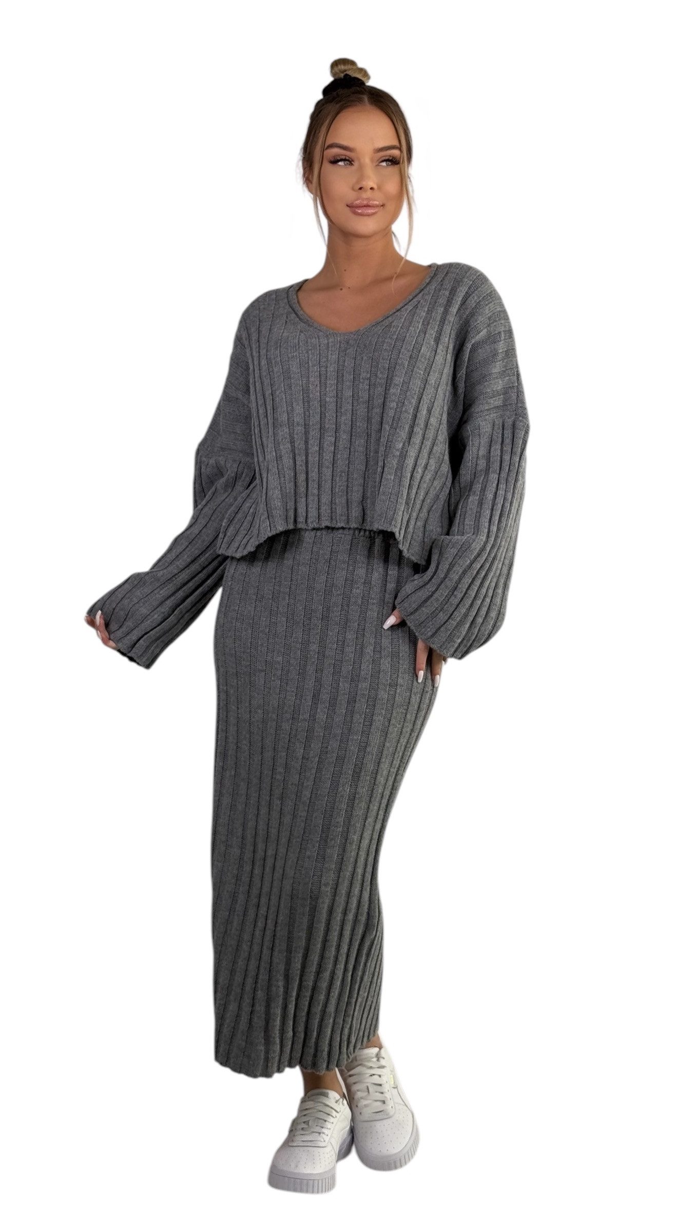 Mississhop Strickkleid Strickkleid Strickanzug Rock Pullover günstig online kaufen
