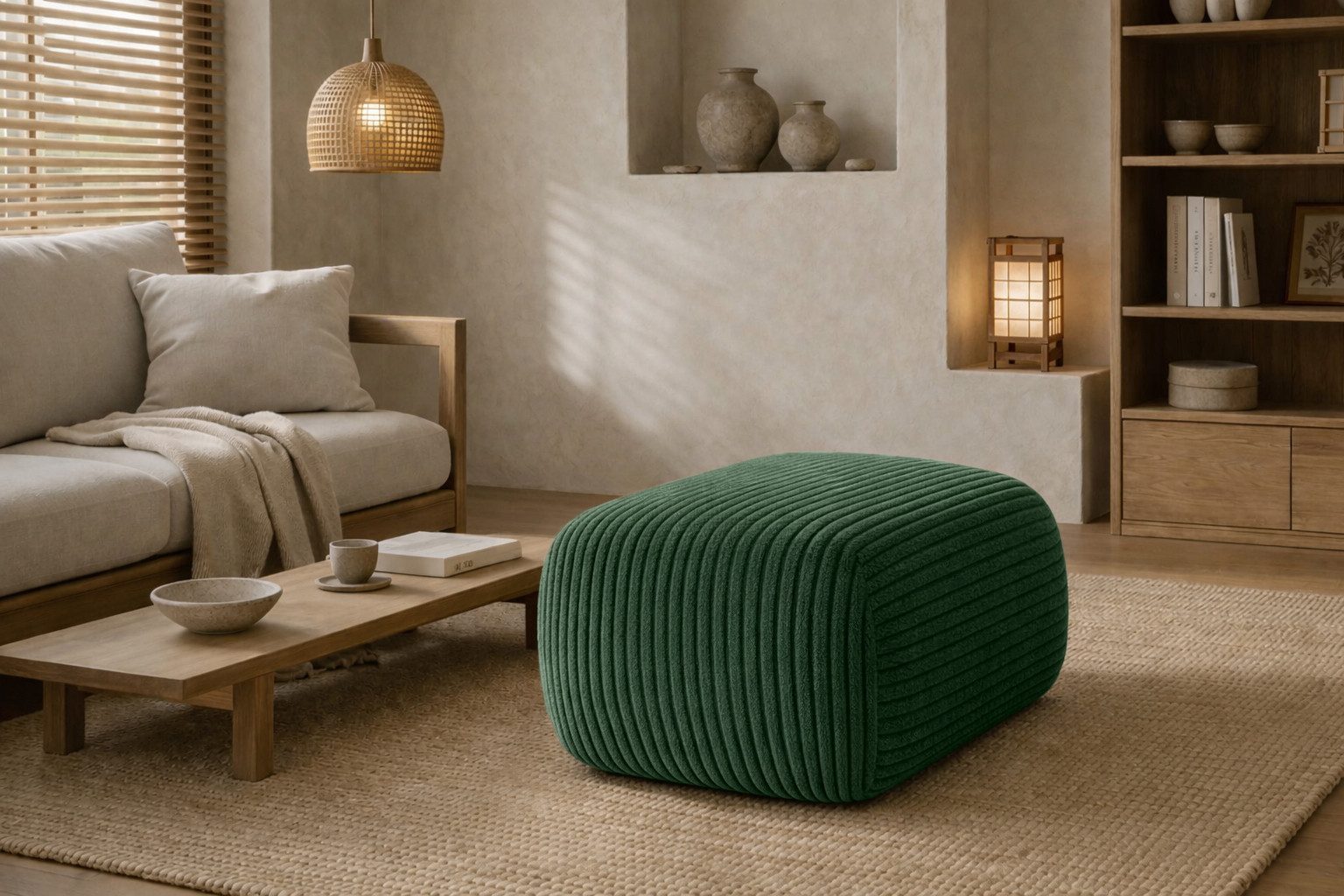 Kaiser Möbel Pouf Sitzpouf für Wohnzimmer, Cordstoff Poso, BIS, zusätzliche Sitzgelegenheit Fußhocker zum Sofa oder Ecksofa