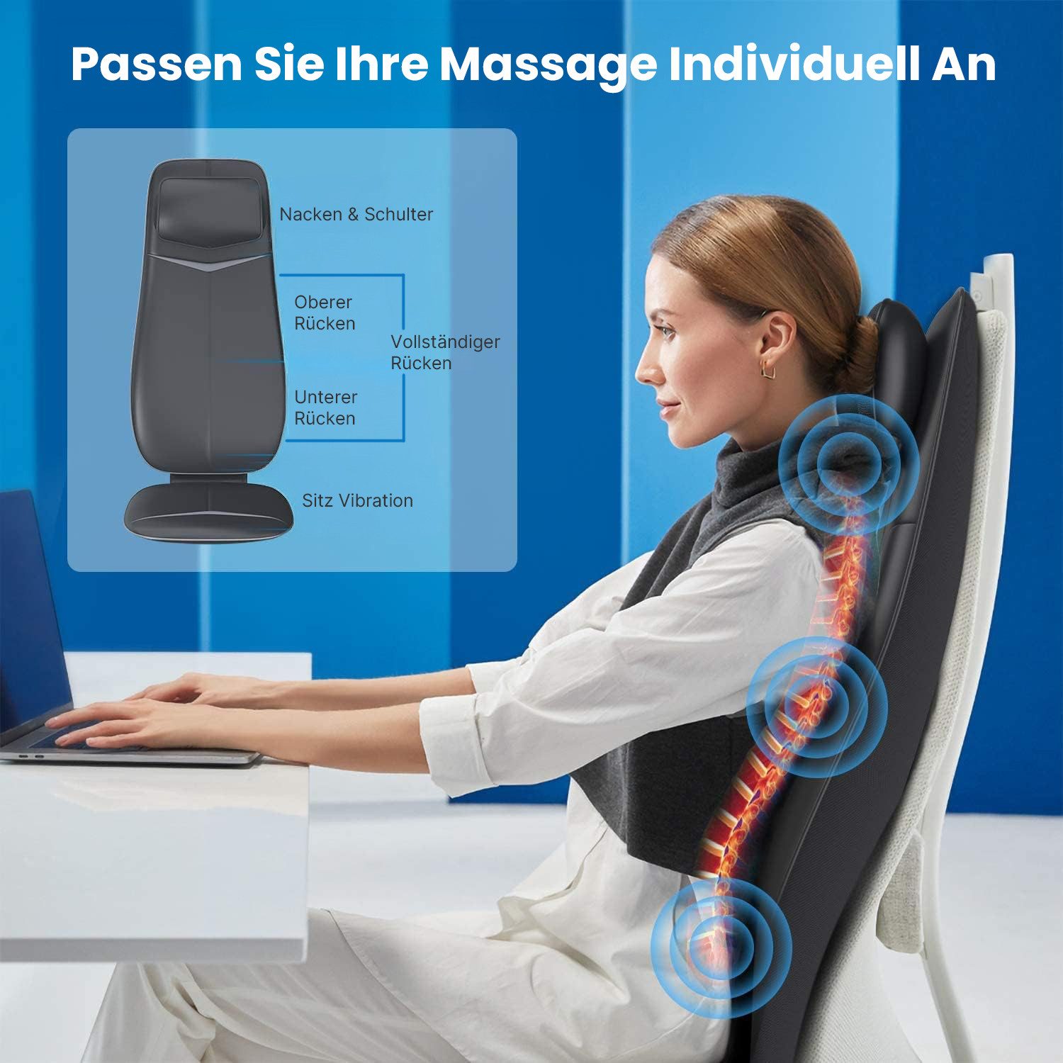 RENPHO Shiatsu-Massagesitzauflage Neck & Back Massager Cushion S BM076, für Tiefenentspannung des Nackens & Rückens -- Wärme & Vibration