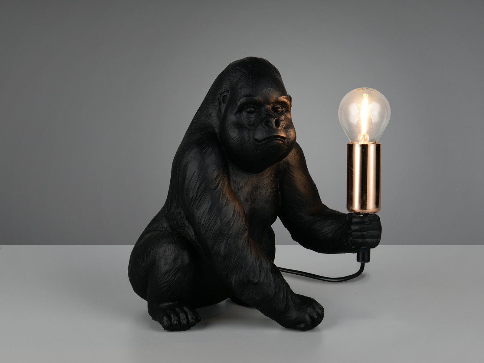 Reality Leuchten LED Nachttischlampe, Dimmfunktion, LED wechselbar, warmweiß, Tischlampe ausgefallen-e besondere Affenlampe Gorilla Schwarz, H: 23cm