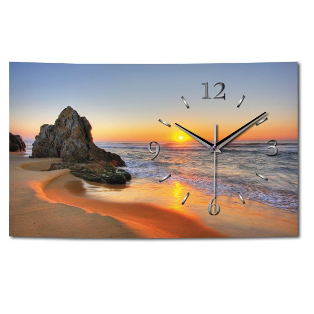 Kreative Feder Funkwanduhr 3D Design-Wanduhr "Beach" aus gebürstetem Aluminium (3D-Wölbung; flüsterleises Funkuhrwerk; außergewöhnlich, modern)