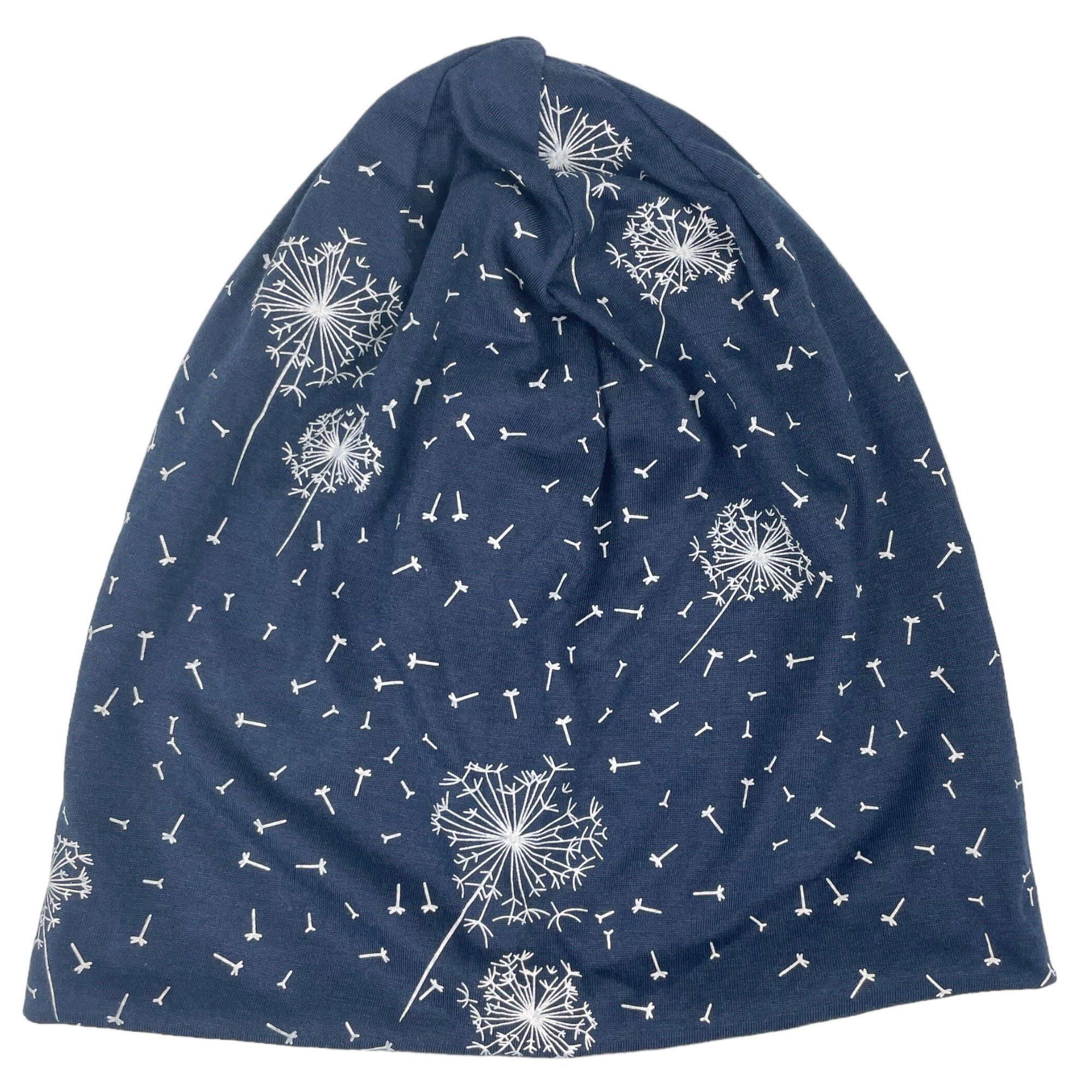 Pusteblume, Damen Taschen4life dunkelblau Sommermütze Motiv Longbeanie leichte Beanie Slouch Beanie, Mütze