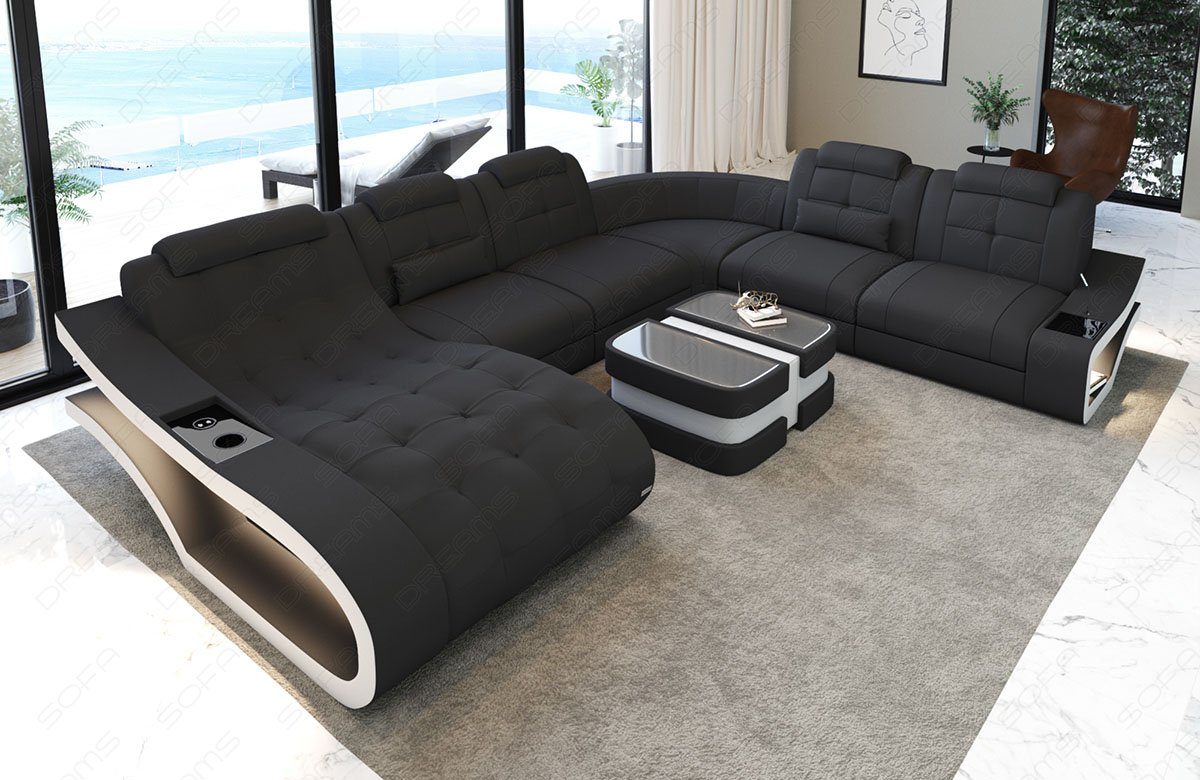 Couch, dunkelgrau-weiß Sofa Elegante M Stoff Wohnlandschaft Bettfunktion Stoffsofa Polster mit Dreams Form Sofa wahlweise XXL
