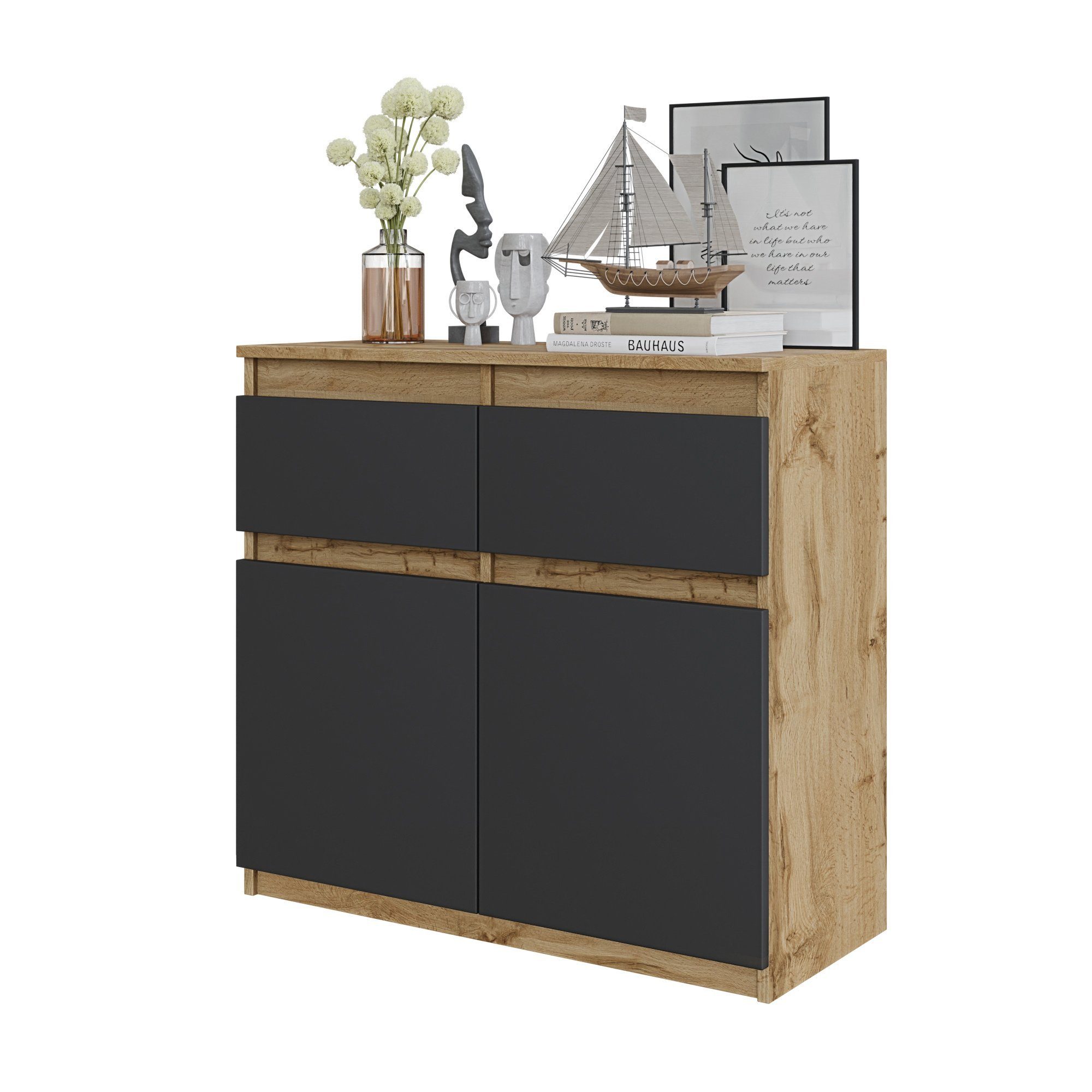 Furnica Kommode NOAH 2 Schubladen und 2 Türen - Votan Eiche H75cm B80cm T35cm (1 St)