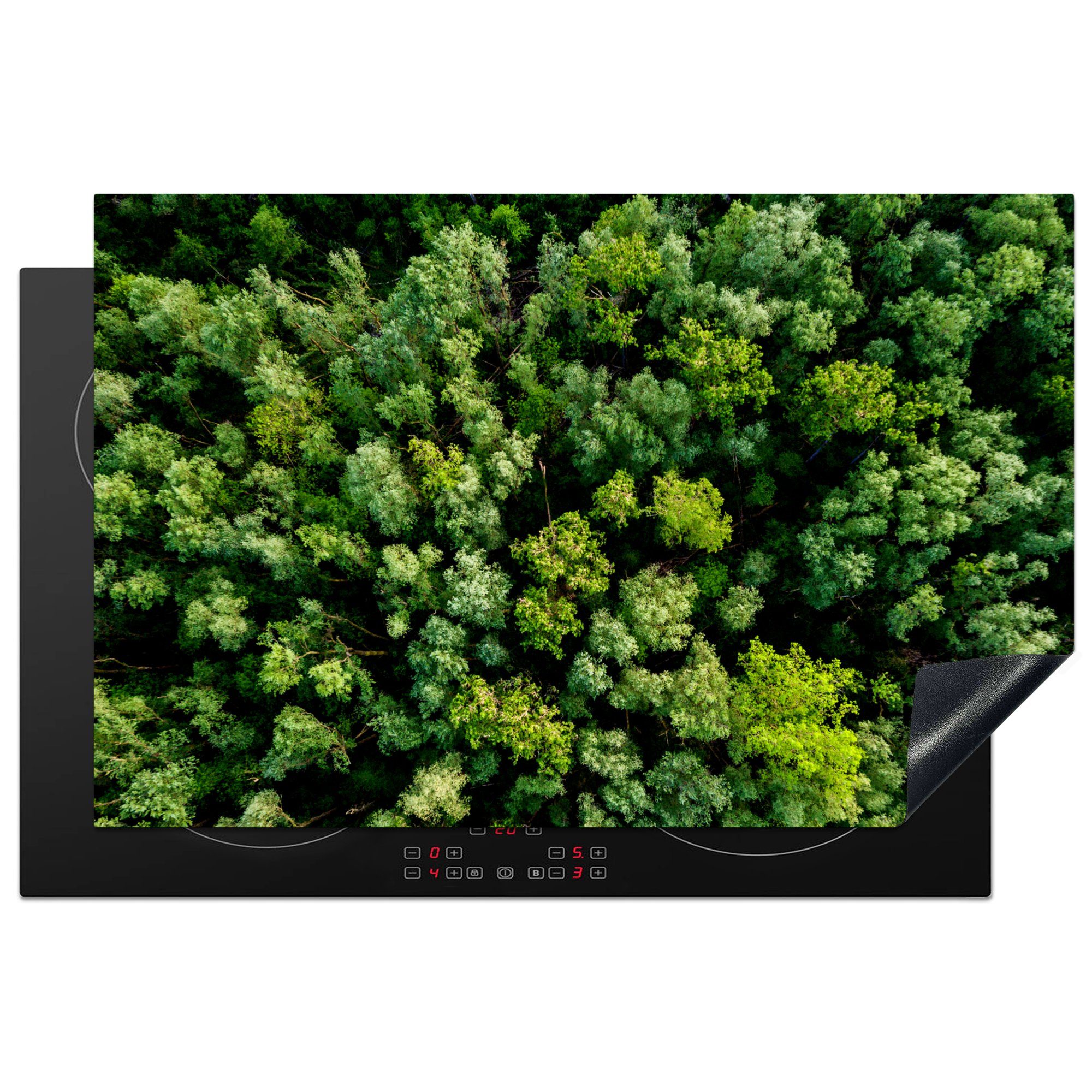 MuchoWow Herdblende-/Abdeckplatte Baum - Wald - Grün, Vinyl, (1 tlg), 81x52 cm, Induktionskochfeld Schutz für die küche, Ceranfeldabdeckung