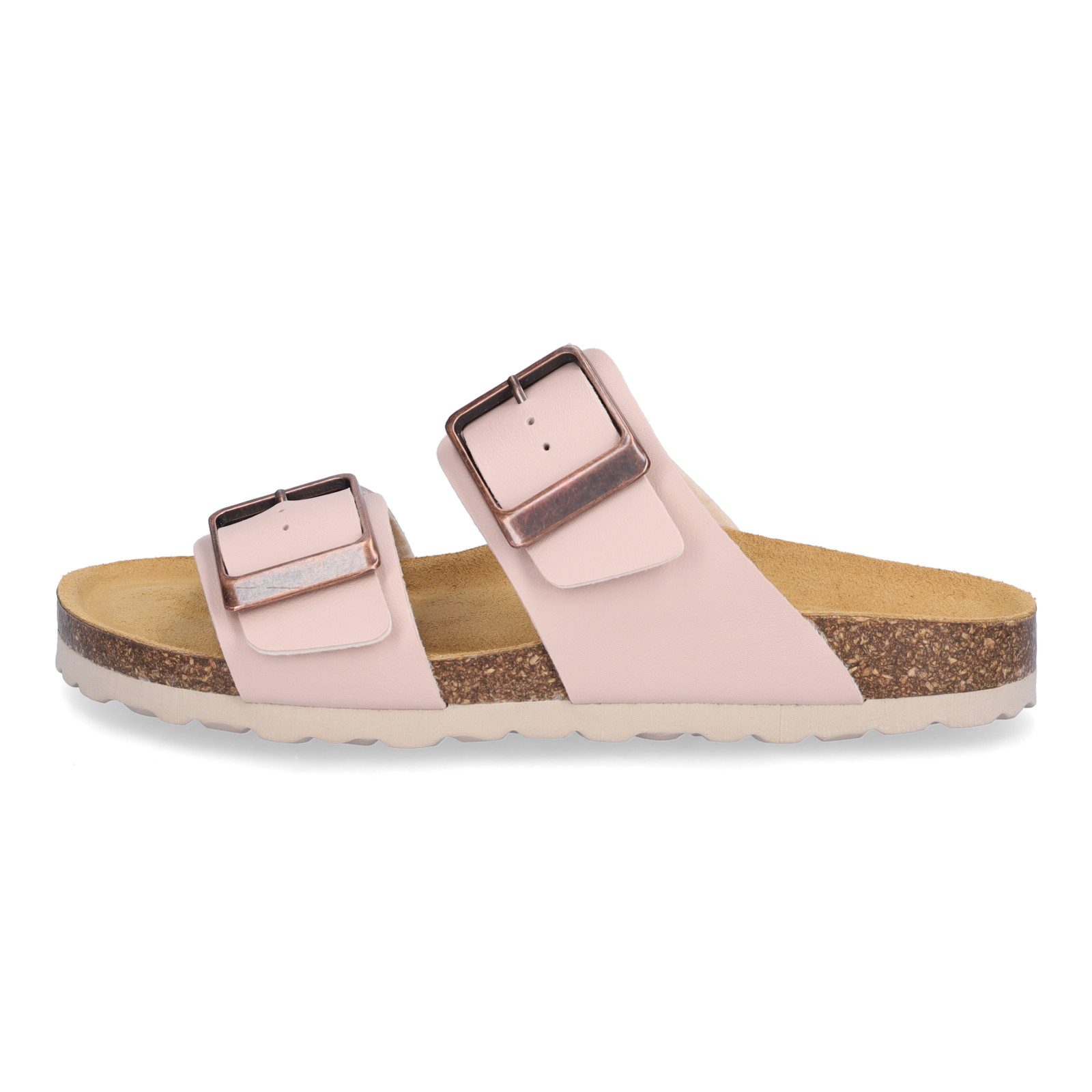 MIDS MIMI Damen Pantolette rosa, Zweiriemer, bronzefarbene Schnalle & ergonomisches Lederfußbett