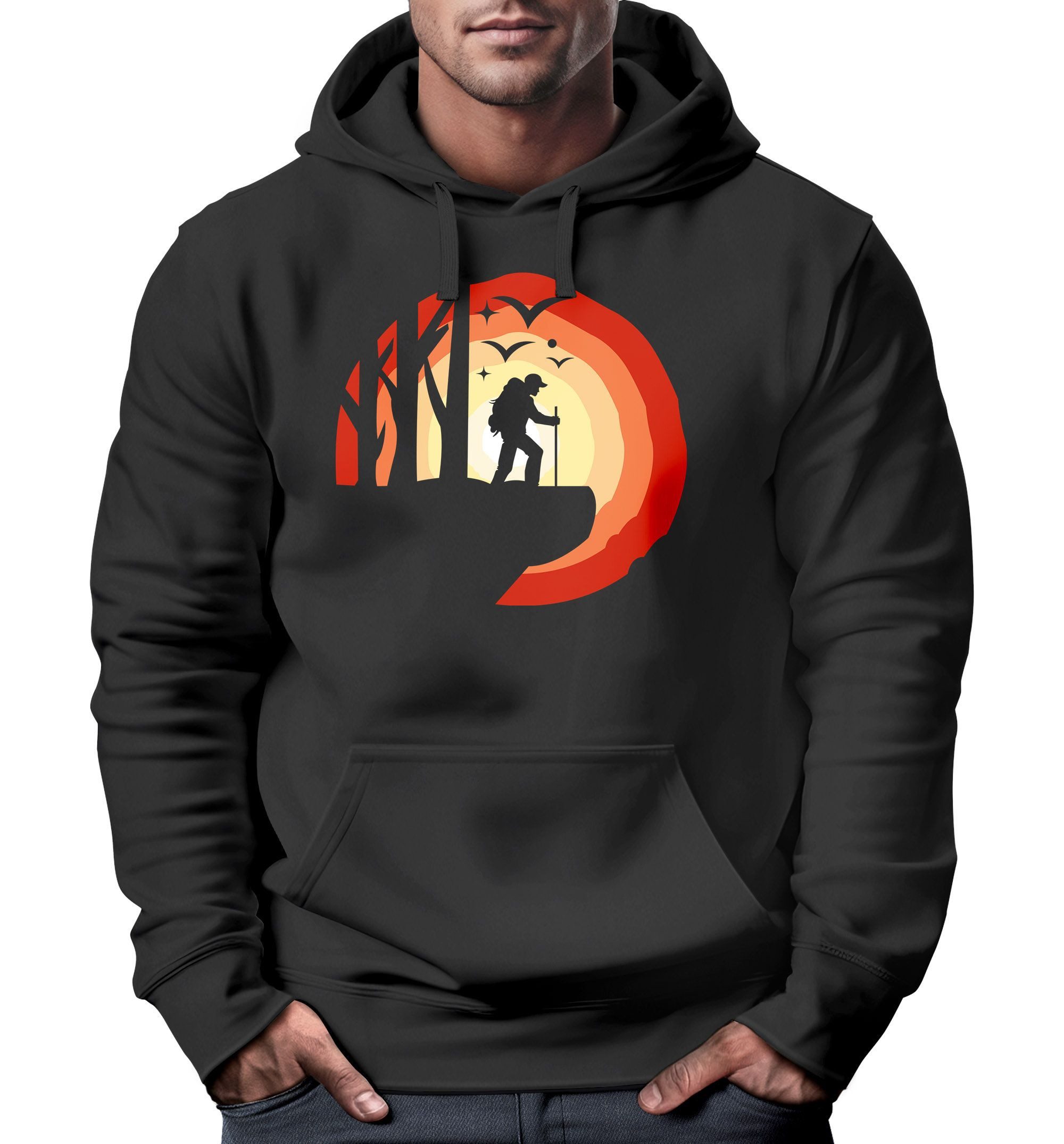 Hoodie Hoodie Herren Wander-Motiv Trekking Aufdruck Kapuzenpullover Outdoor