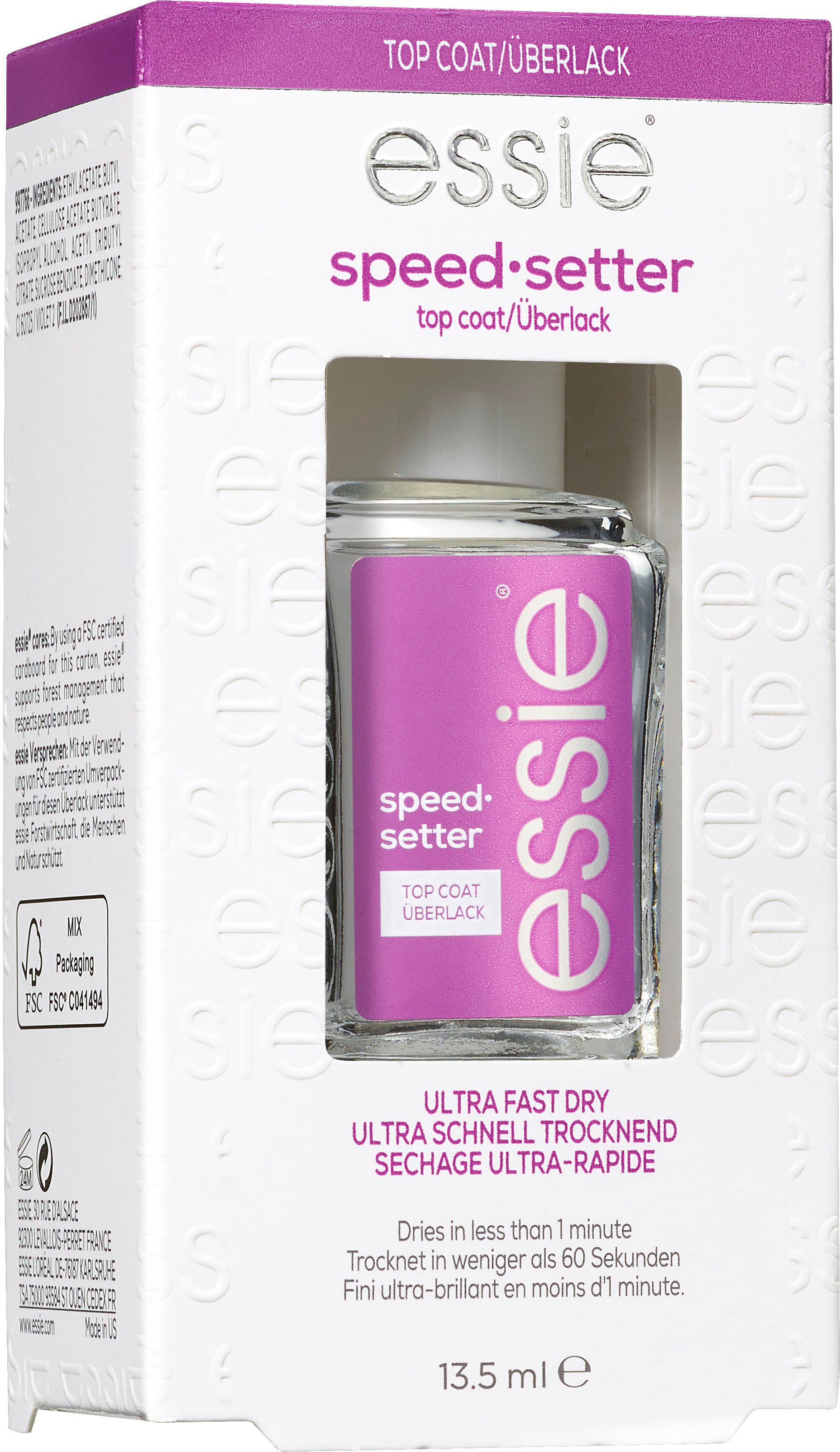essie Überlack SPEED SETTER, trocknet die Maniküre ultra schnell in weniger als 60 Sekunden