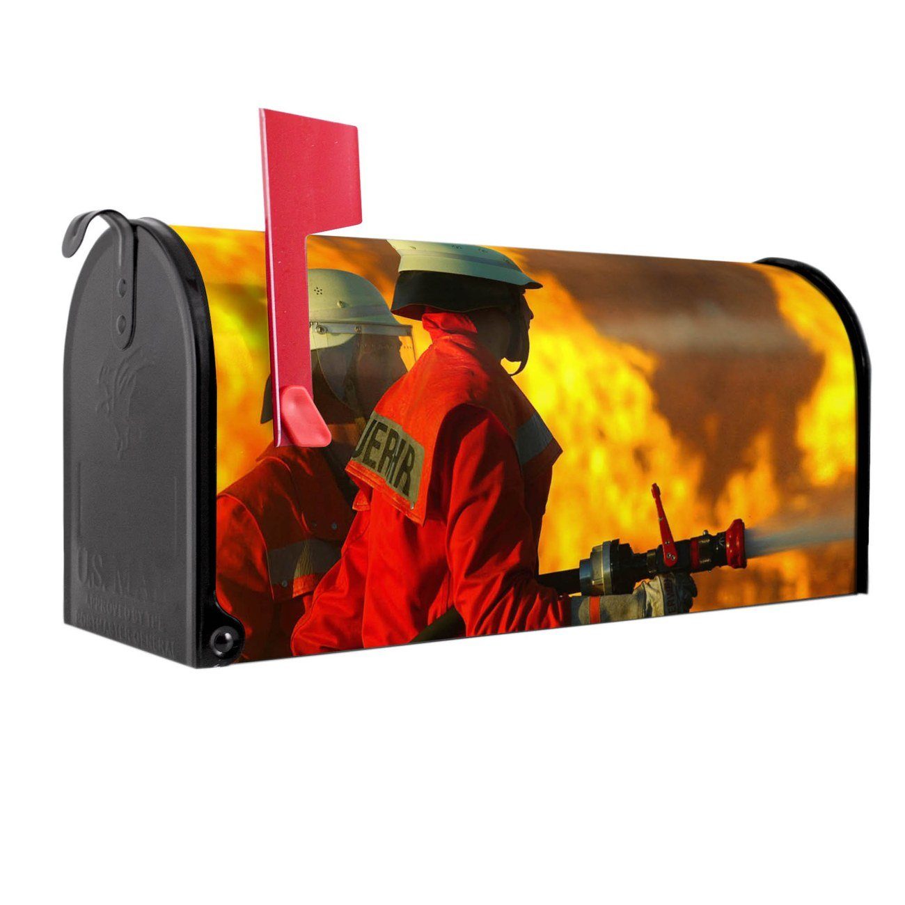 banjado Amerikanischer Briefkasten Mailbox Feuer (Amerikanischer Briefkasten, original aus Mississippi USA), 22 x 17 x 51 cm schwarz