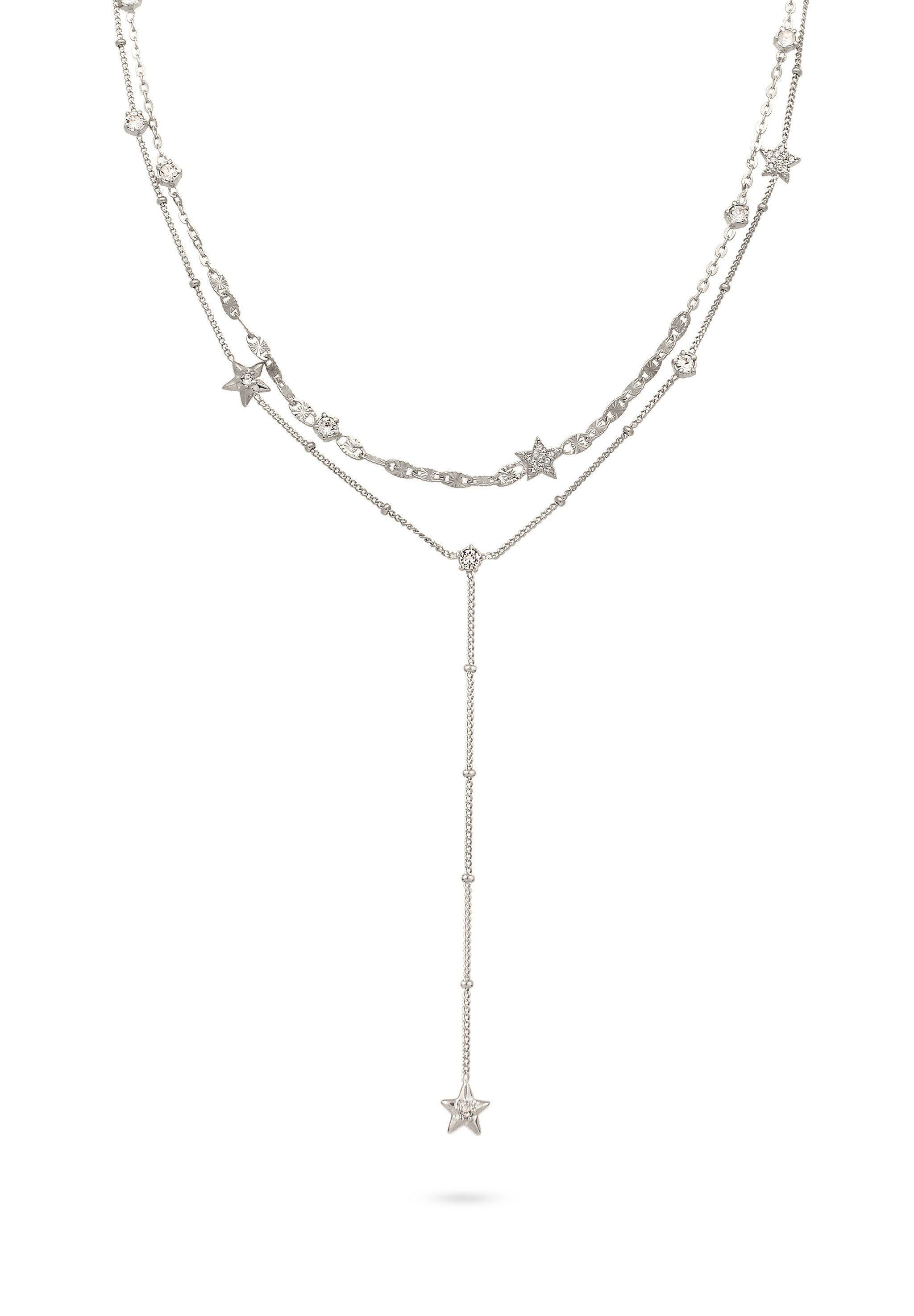 Ketten-Set Layer Sterne mit Kristallen von Swarovski® Weiß 925 Sterling Silber