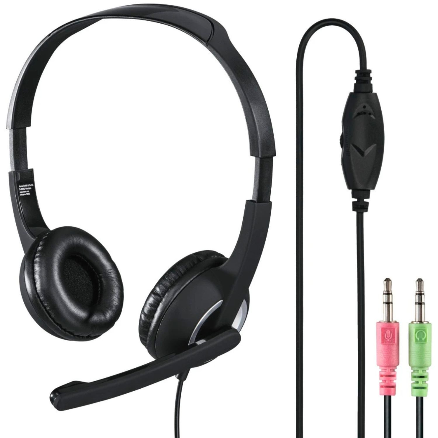 Hama Office Over-Ear Headset 2x 3,5mm Stereo Schwarz PC-Headset (Mikrofon, PC Büro Kophörer Mikrofon Mikro Kopfbügel 2m Kabel Fernbedienung)