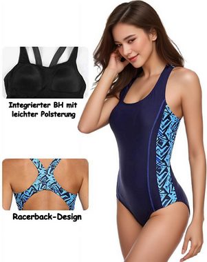 B.X Badekleid Damen Bauchkontrolle Farbblock Monokini schlankmachende Badebekleidung einteiliger Schwimmanzug mädchen shaping-effekt Badekleid