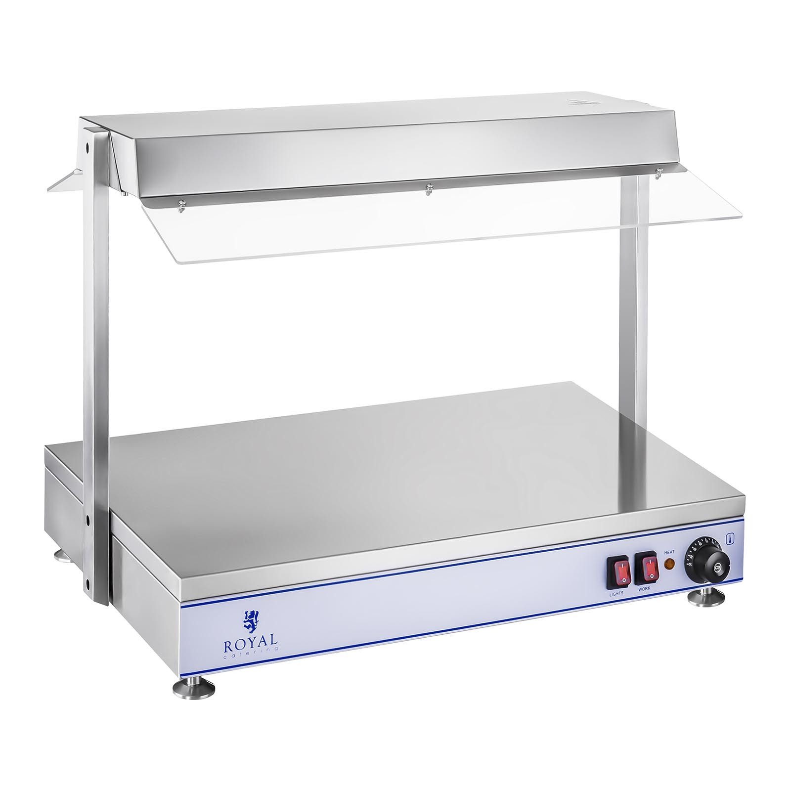 Royal Catering Warmhalteplatte 70 x 50 cm Buffetwärmer 1100 W Speisenwärmer 2 Halogenlampen Gastro, verschiedene Größen