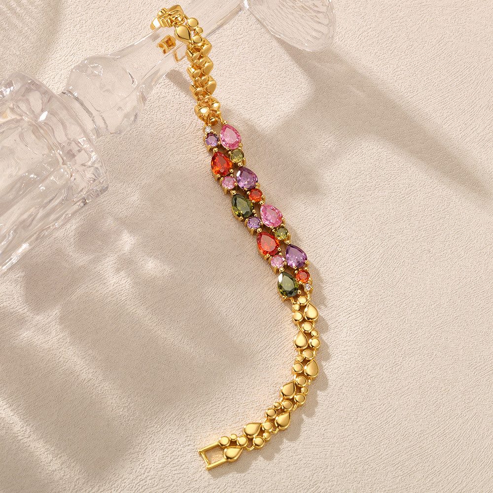 RAIKOU Collier Damen Zirkonia Schmuckset, Halskette /Armband, gold/silberfarben, Farbige Zirkonia-Steine