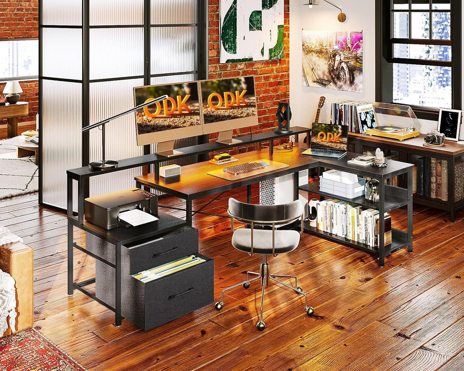 ODK Eckschreibtisch ODK Reversibel Eckschreibtisch mit Schubladen LED Schwa günstig online kaufen