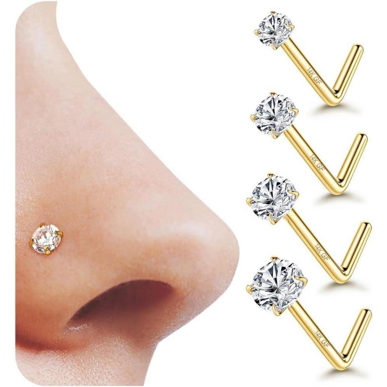 YADOCA Nasenpiercing-Set 4er Set 14K Gold 20G Nasenpiercing Zirkonia Chirur günstig online kaufen