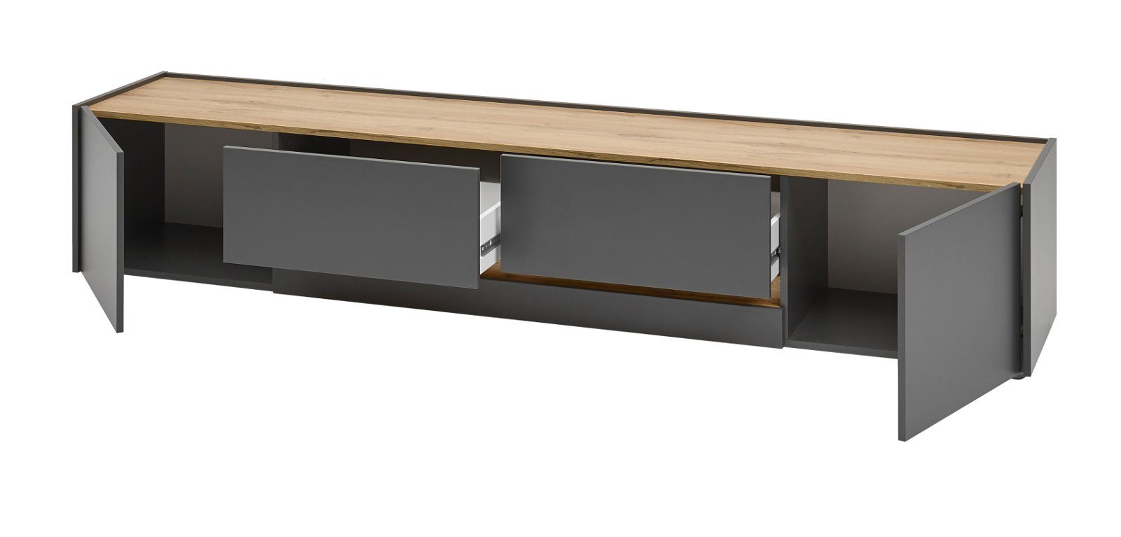 Furn.Design Lowboard Center (großer TV Unterschrank in Grau und Eiche, Breite 223 cm), mit viel Stauraum – Bild 5 von 5