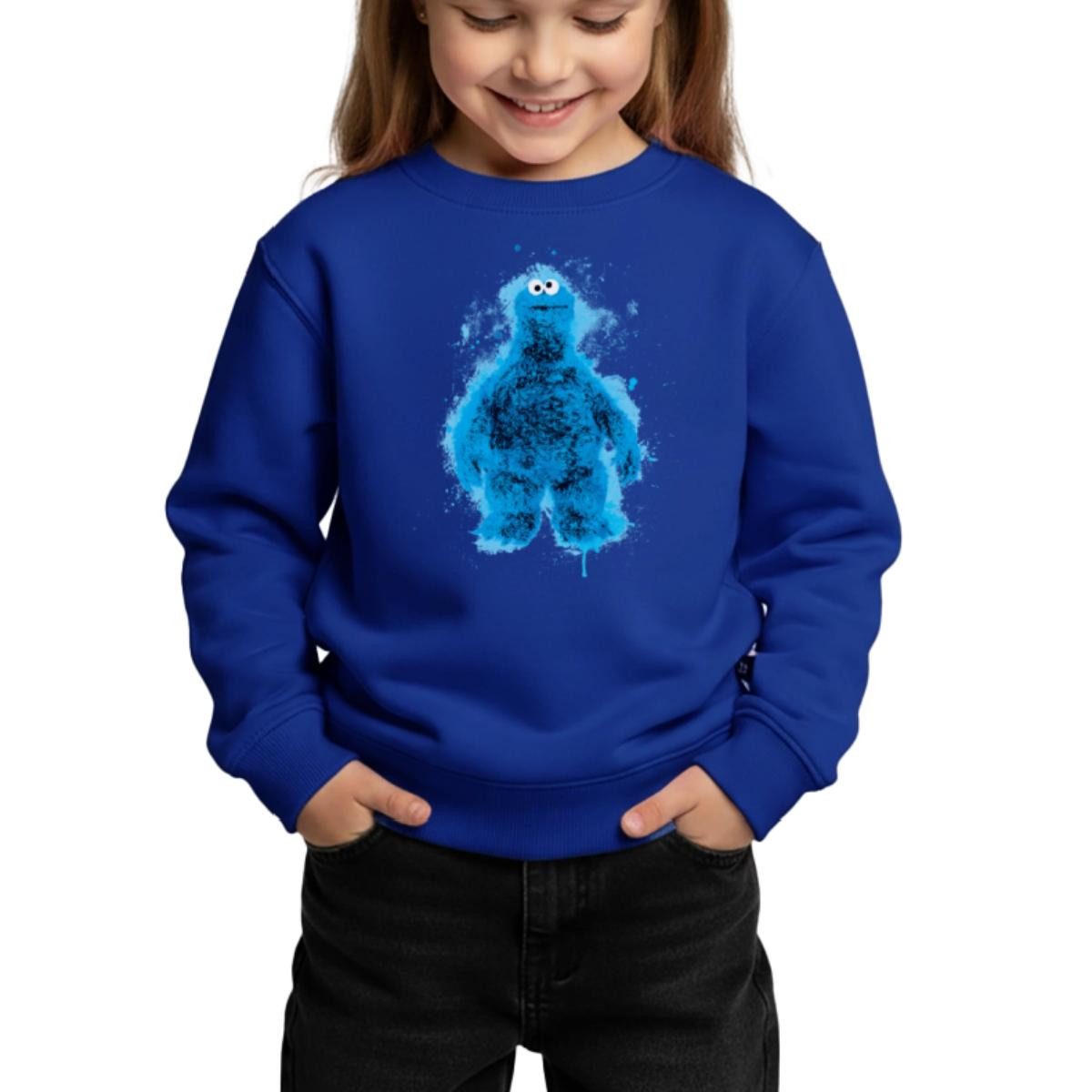 Sweatshirt Sesamstraße Krümelmonster Farbspritzer Kinder Premium Pullover