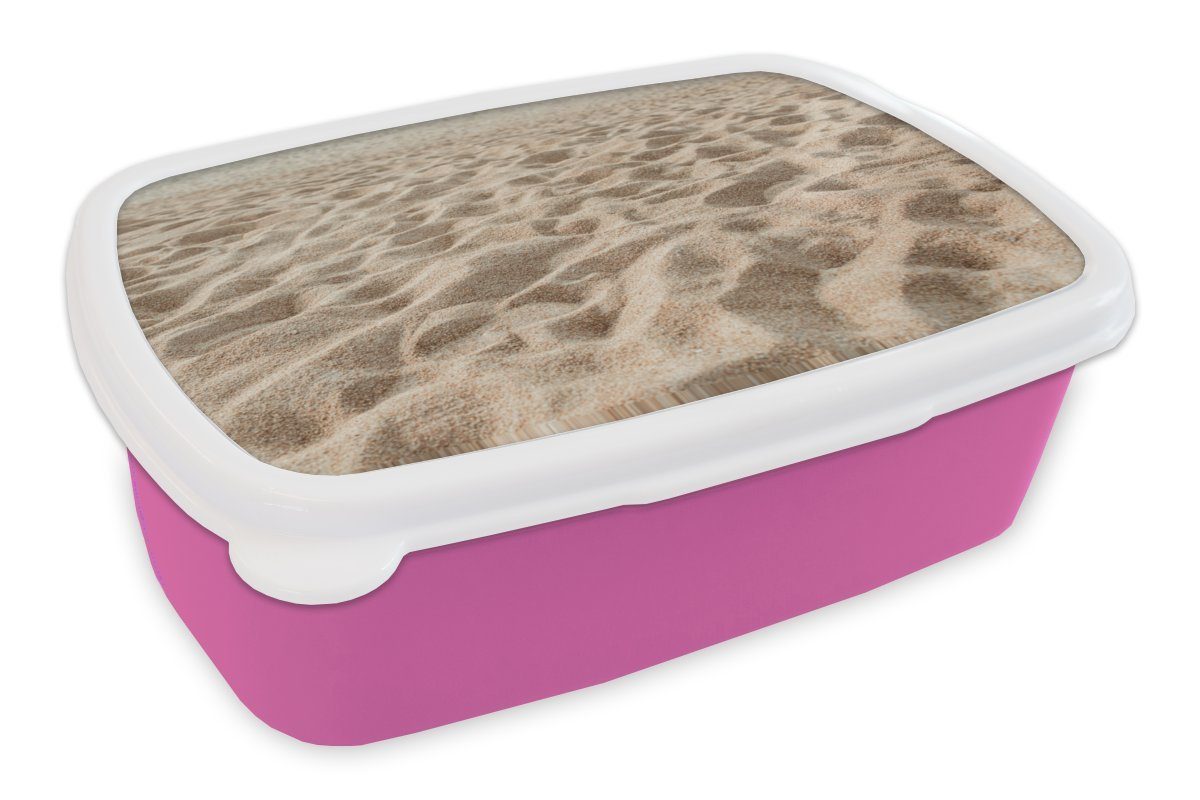 MuchoWow Lunchbox Sommer - Sand - Strand, Kunststoff, (2-tlg), Brotbox für Erwachsene, Brotdose Kinder, Snackbox, Mädchen, Kunststoff rosa