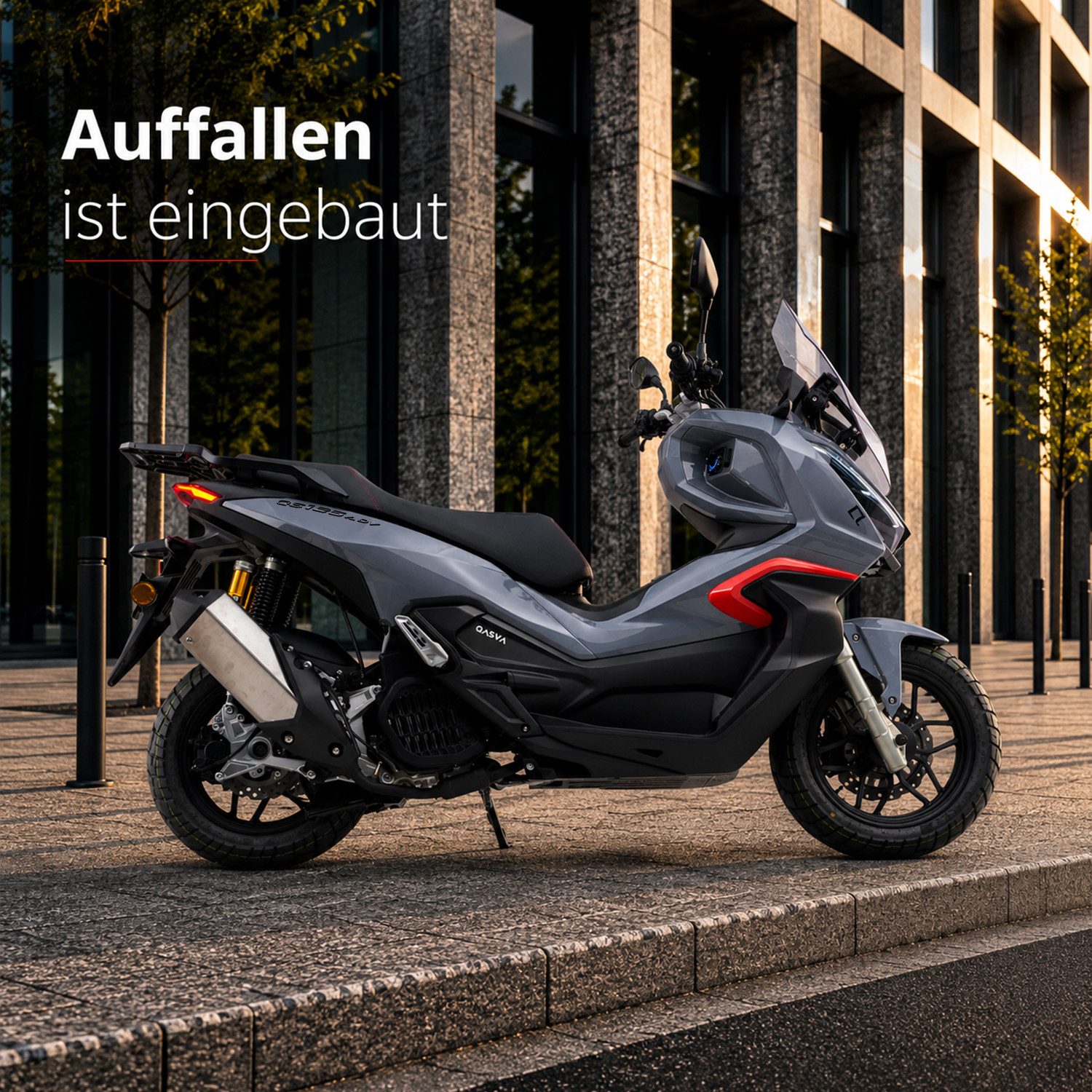 Burnout Motorroller QS125 ADV Grau, 125 ccm, 90 km/h, Euro 5+, TFT Display, LED, Keyless Go