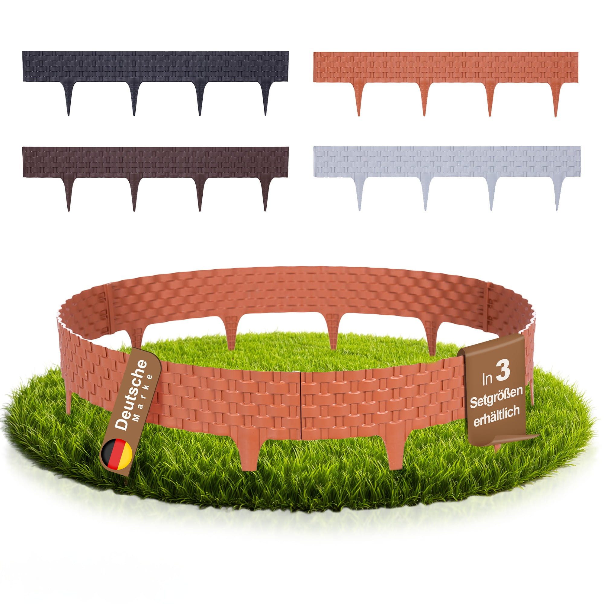 BooGardi Beetumrandung Rasenkante Rattanoptik, LxH: 1600x9,5 cm, 20 Stück Terrakotta, Beeteinfassung flexibel Mähkante Gartenzaun