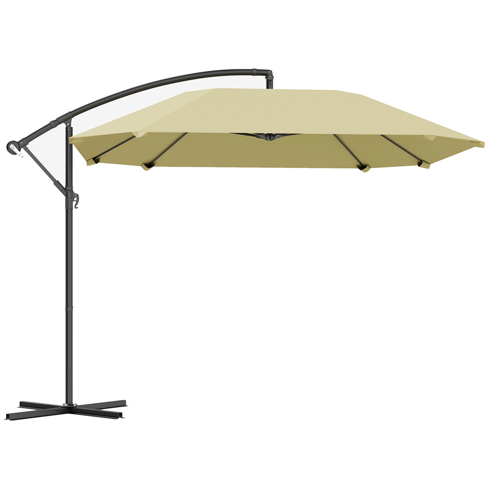 Outsunny Ampelschirm wasserdicht, mit Ständer, Kurbel, Windsicherung, LxB: 260x260 cm, neigbar Kurbelschirm, Sonnenschirm Alu, Sonnenschutz für Balkon, Garten, Terrasse, Beige
