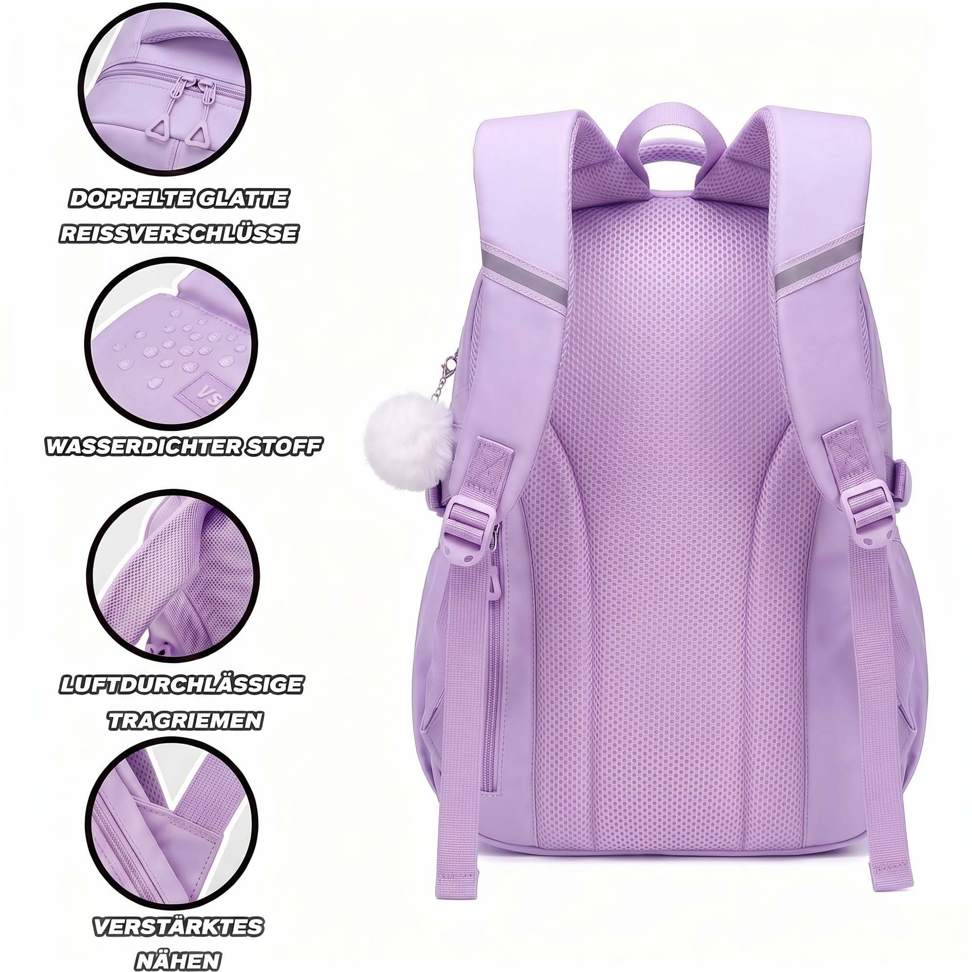 MOPUEA Schulrucksack Schulrucksack 3-teilig Set reflektierend große Kapazität ergonomisch (3-teiliges Set, löst Problem fehlender passender Zubehörteile, Rucksack, Tasche, Mäppchen für organisierten Alltag), Wasserabweisend, bequem, viel Stauraum, reflektierend