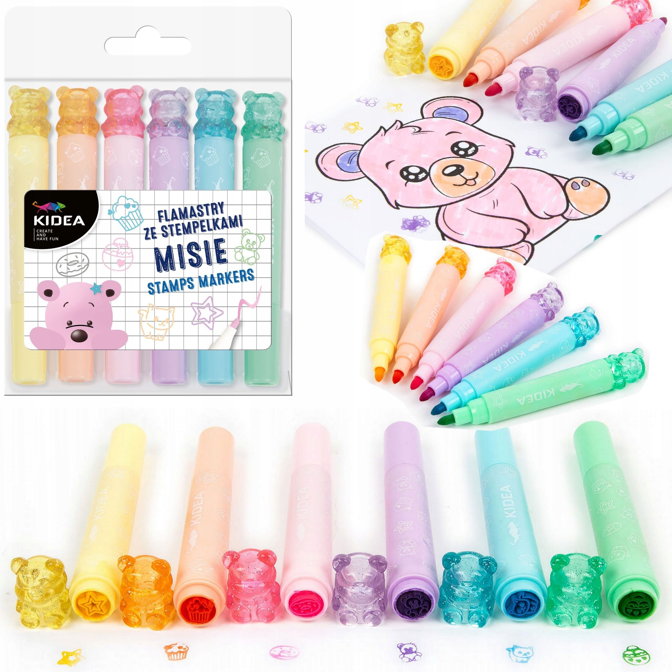 Kidea Filzstift Doppelseitige Filzstifte mit Stempeln, 12 Farben, ideal für Kinder