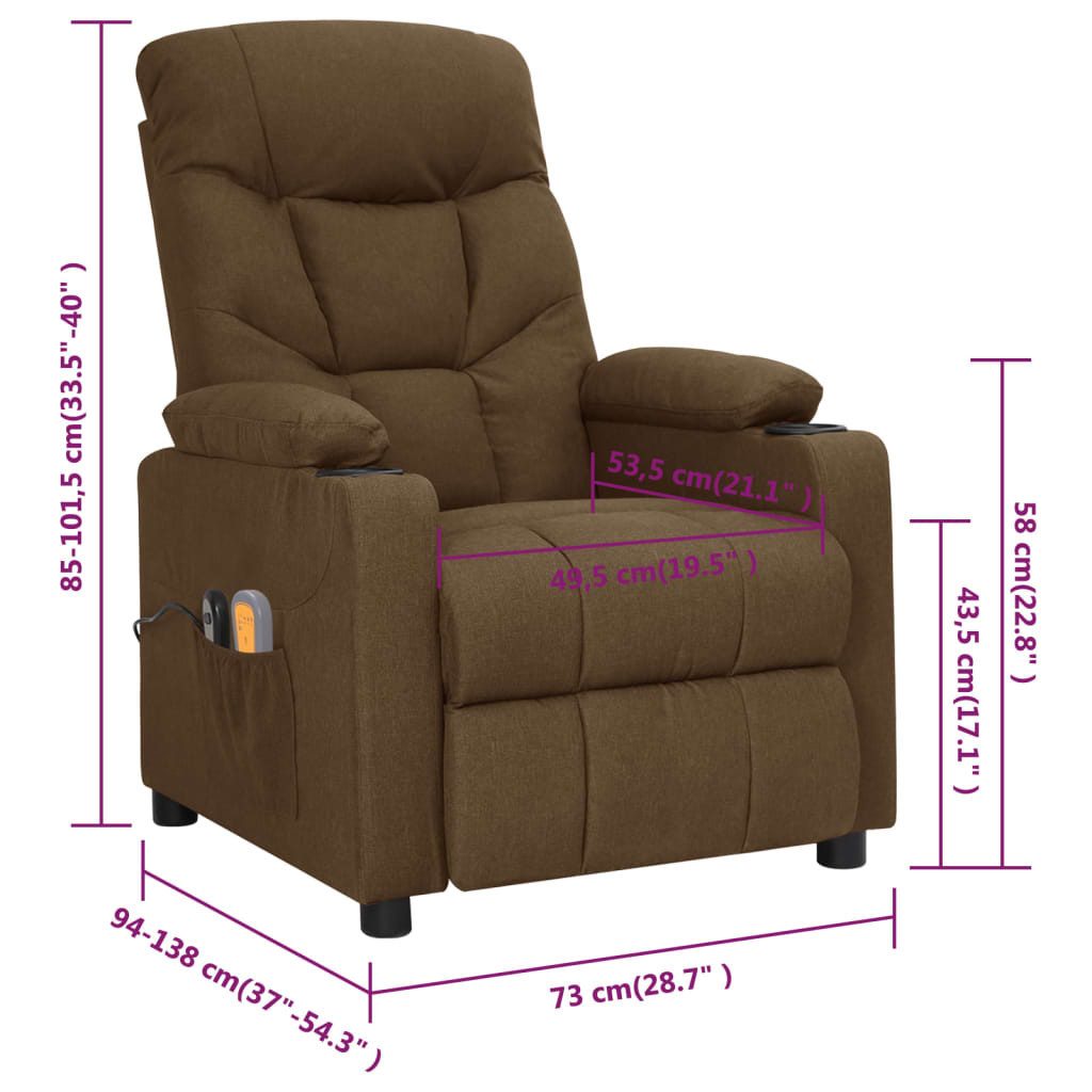 vidaXL Massagesessel Massagesessel Elektrisch Braun Stoff (1-St)