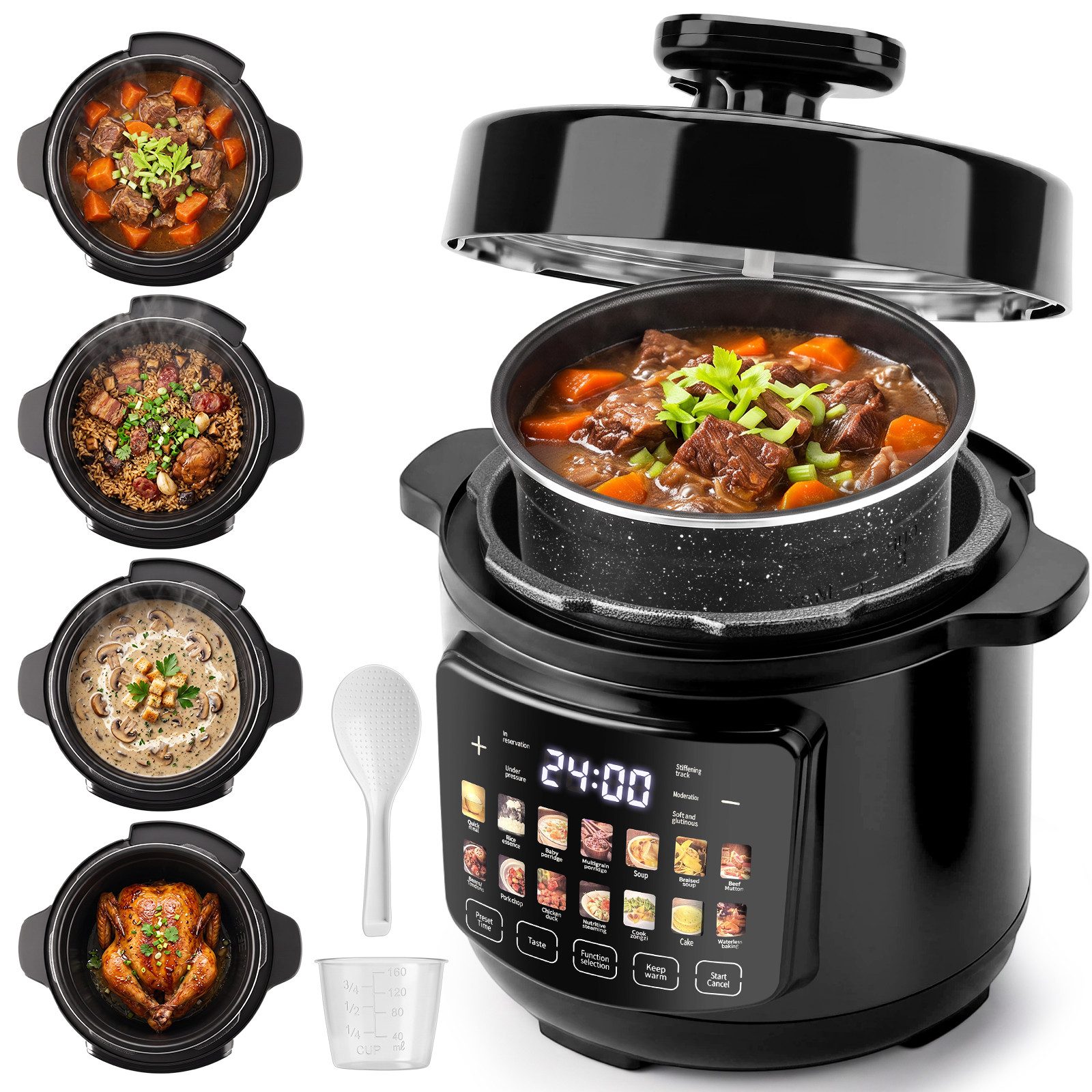 CkeyiN Pro Schnellkochtopf 6L Edelstahl, 14-in-1 Multikocher, Pressure Cooker 1600W, (Separate Dampftaste, 8 Sicherheitssystem, Antihaft & Leichte Reinigung), Rice & Slow Cooker, Dampfgarer, Joghurtbereiter