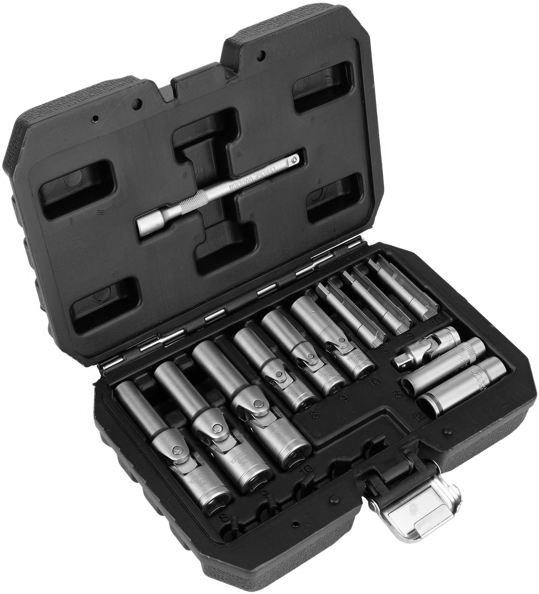 Yato Zündkerzenschlüssel Glühkerzenschlüssel Stecknuss SET 1/4“, 3/8“ 8, 9, 10, 12 mm 18-teilig