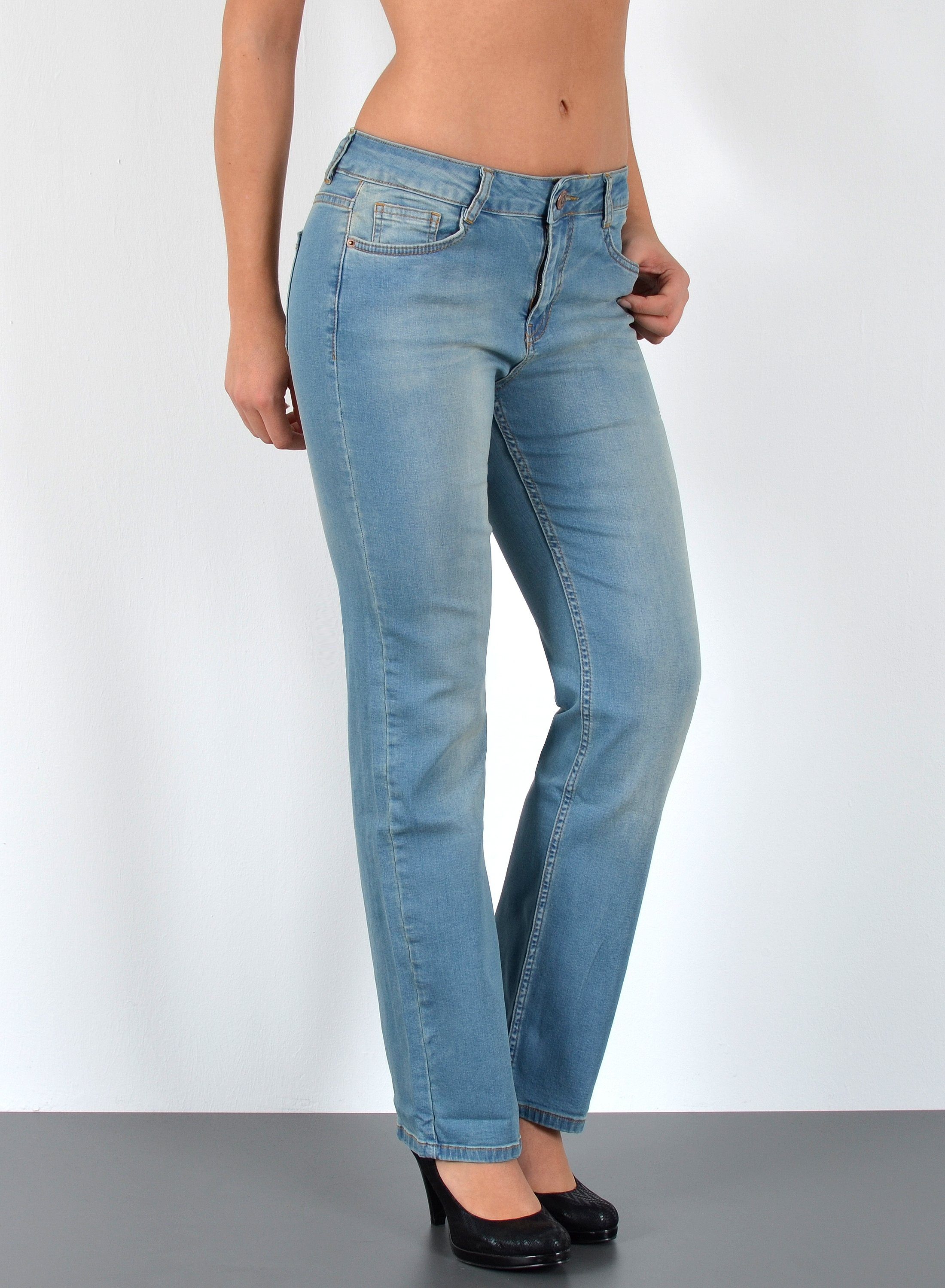 ESRA Straight-Jeans Stretch-Jeans Damen High Waist Jeans Straight Leg Hose günstig online kaufen