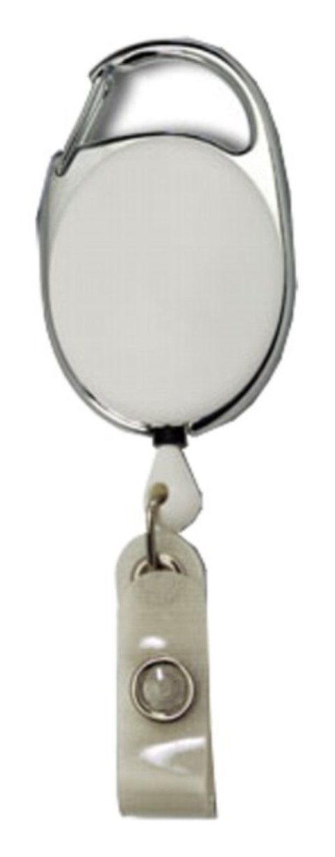 Jojo / ovale (10-tlg), Druckknopfschlaufe Kranholdt Form Ausweisclip Ausweishalter / Schlüsselanhänger Metallumrandung, Weiß