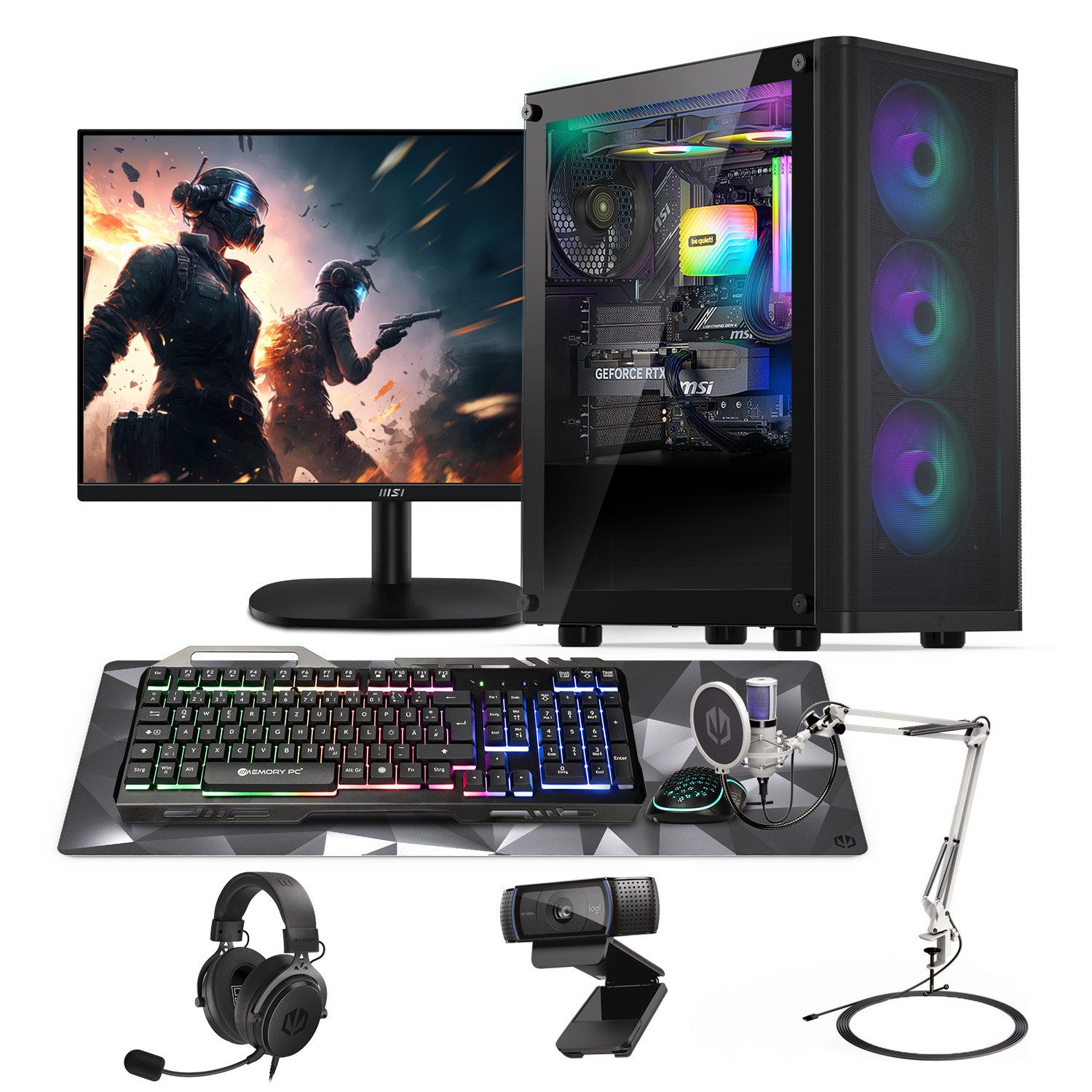 Memory PC Streaming PC Gaming-PC-Komplettsystem (24", AMD Ryzen 5 5600GT, RTX 5060, 16 GB RAM, 500 GB SSD, Streaming System)