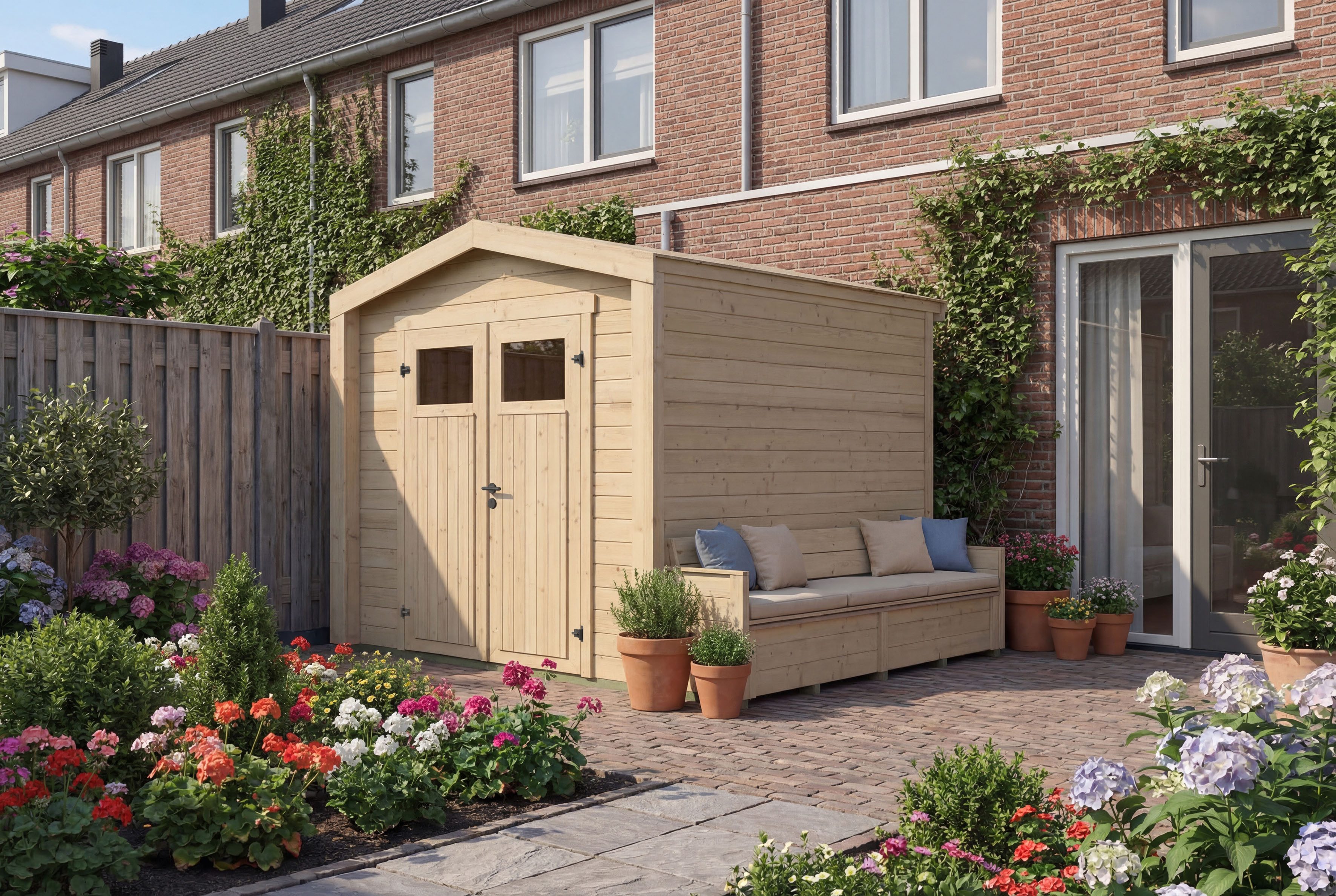 weka Gartenhaus Killarney, BxT: 294x248 cm, Doppeltür, 1/4 verglast, mit Sitztruhe