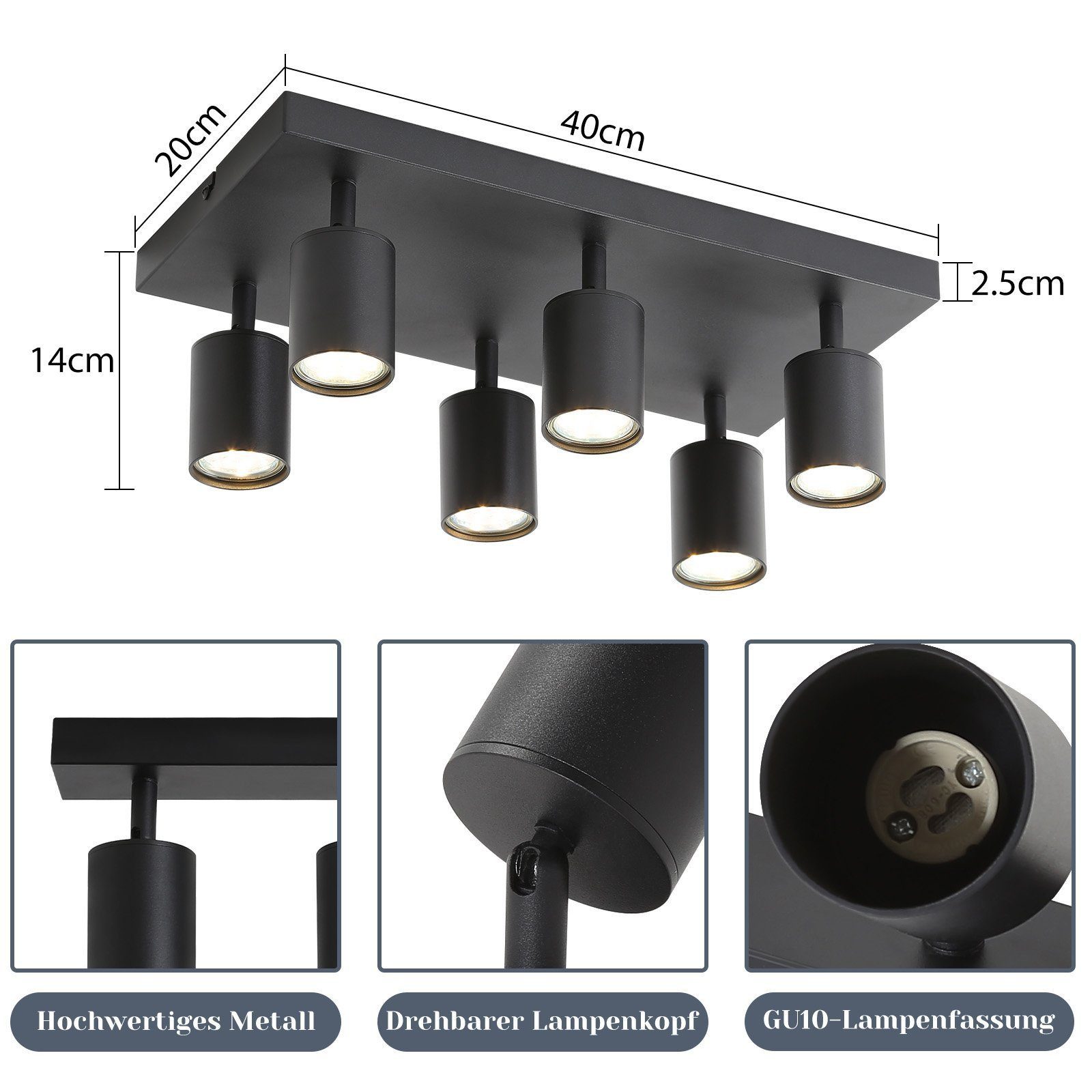 ZMH LED Deckenstrahler 6 Flammig Modern GU10 Spots 330° Schwenkbar Deckenspots Flur Küche, Hochwertige Matreial, LED fest integriert, Wandstrahler für Wohnzimmer Schlafzimmer