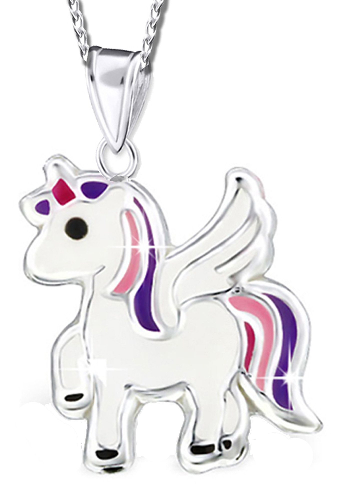 Limana Kette mit Anhänger echt 925 Silber Einhorn Pferde Kinderkette Kinderschmuck, Einhornkette Geschenkidee 40cm + 5cm lang