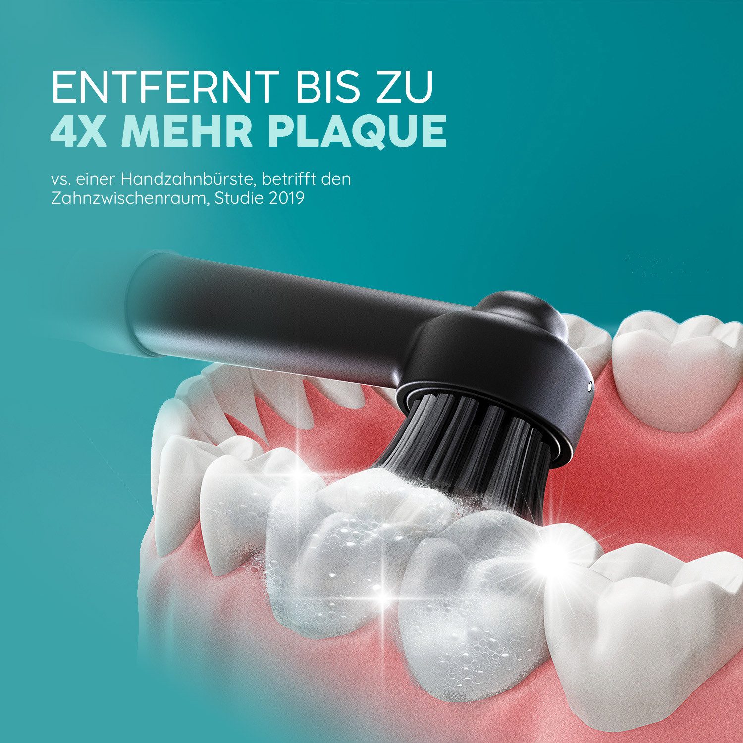 happybrush Elektrische Zahnbürste Eco R2 AllBlack - 100 Tage Probeputzen - 3 Wochen Power Akku, Aufsteckbürsten: 4 St., Eco R2, LED-Display, 3 Putzmodi, Soft-Touch, Travel-Lock