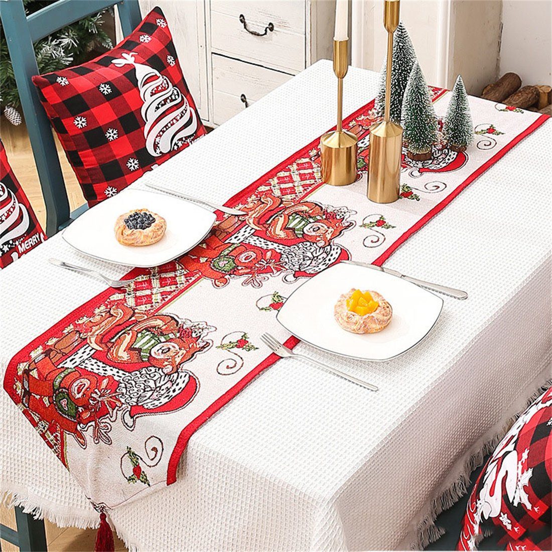 DÖRÖY Tischläufer Kreativ Tischdekoration Tischfahnen, bedruckte Weihnachten Festliche