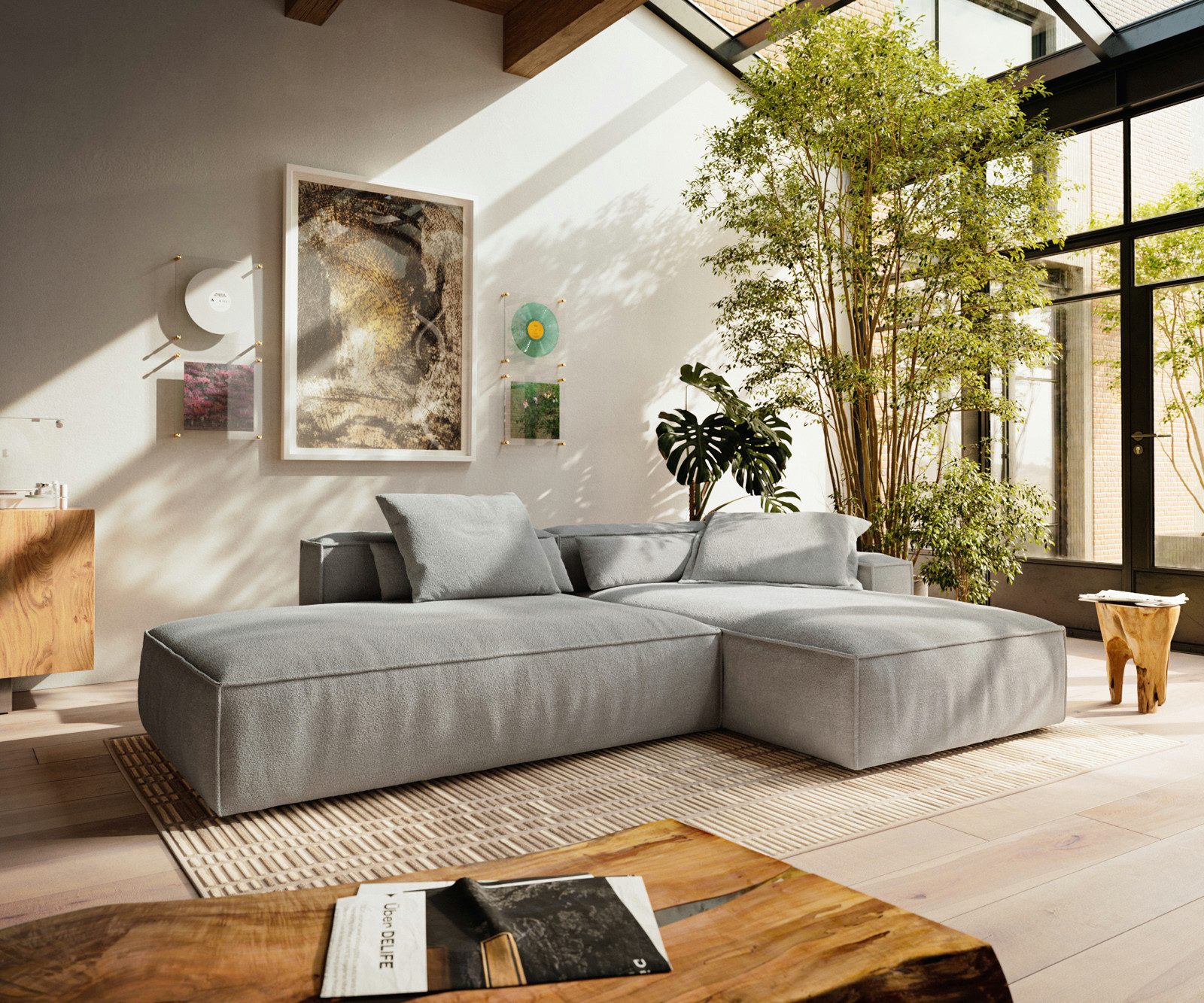 DELIFE Sofa Freestyle, Cozy Strukturstoff Soft Grau 310x200 cm