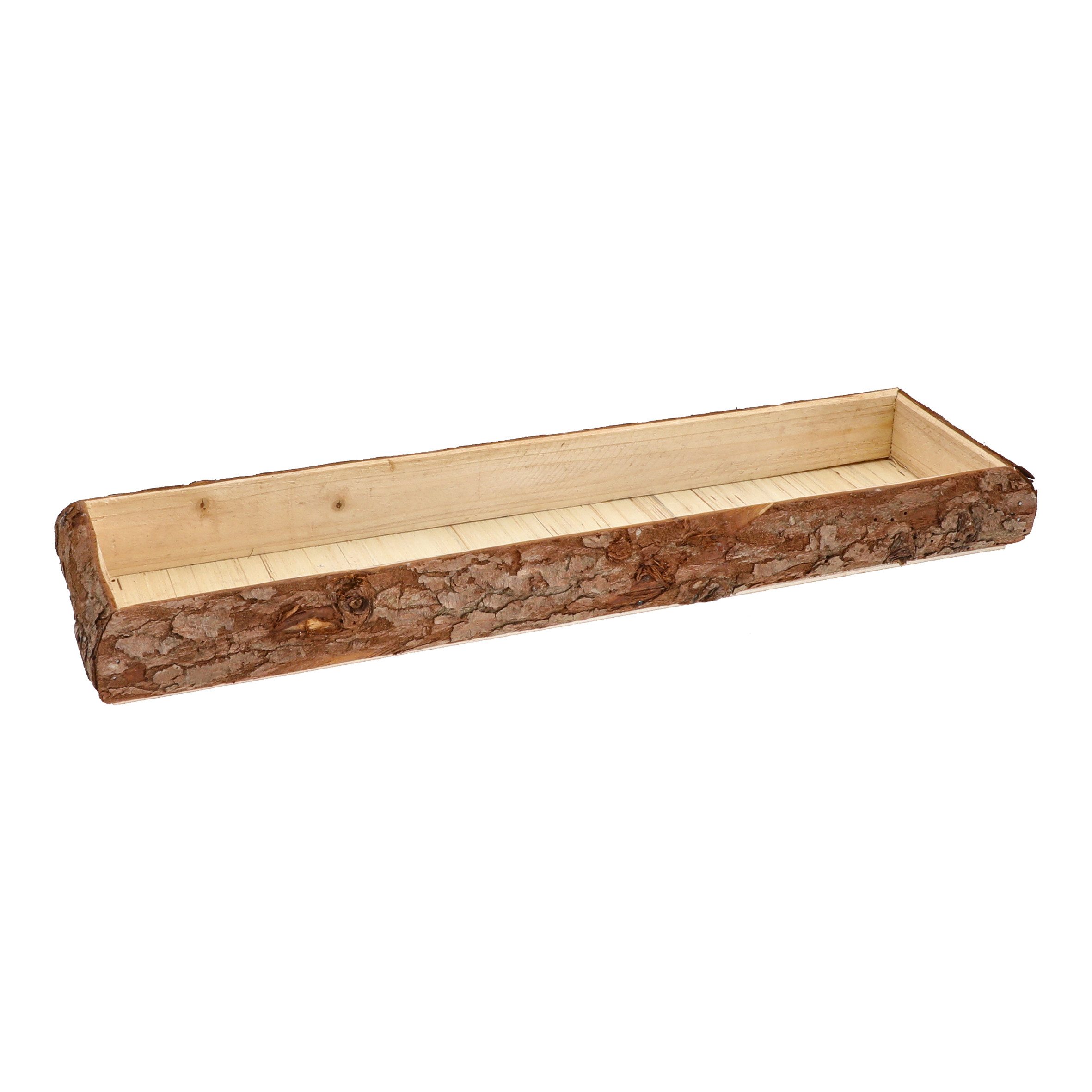 Dekotablett Holz Tablett mit Rinde rechteckig