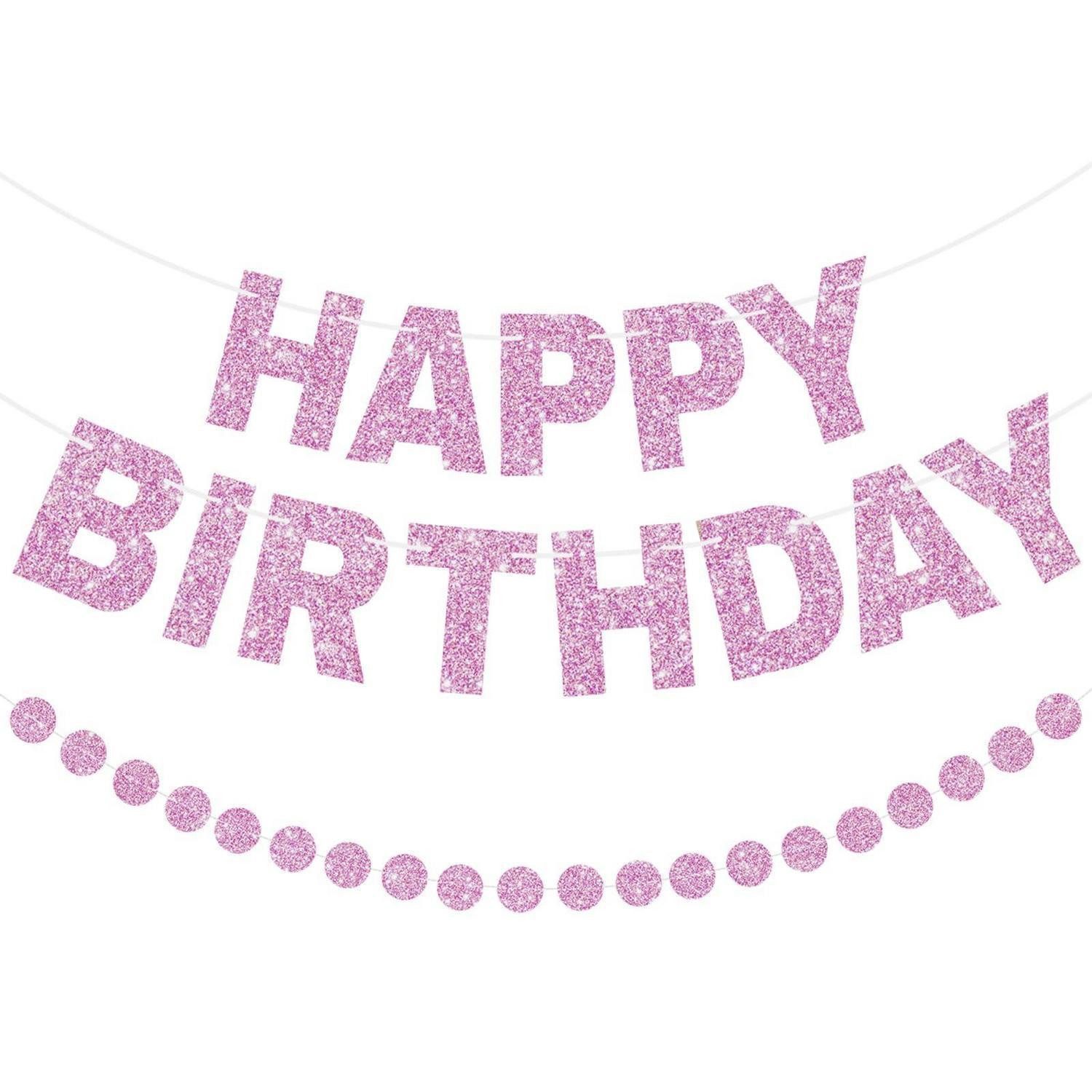 LuxusKollektion Girlande Girlande Happy Birthday Rosa Glitzer 2er Set