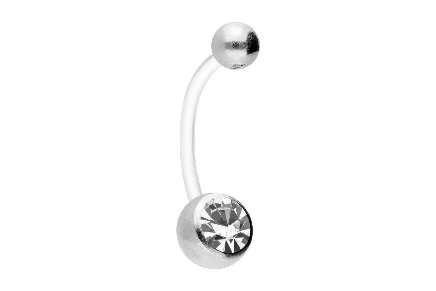 Bauchnabelpiercing PTFE Bananabell mit Chirurgenstahl-Kugeln KRISTALL