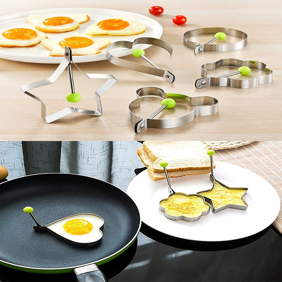 KINSI Cake-Pop-Form 5 Omelettformen, Omelettring, Edelstahl Eierringe, Küchengeräte, (5-tlg), Omelette-Ei, DIY-Modell Omelette-Maker, Omelette-Form Ringe