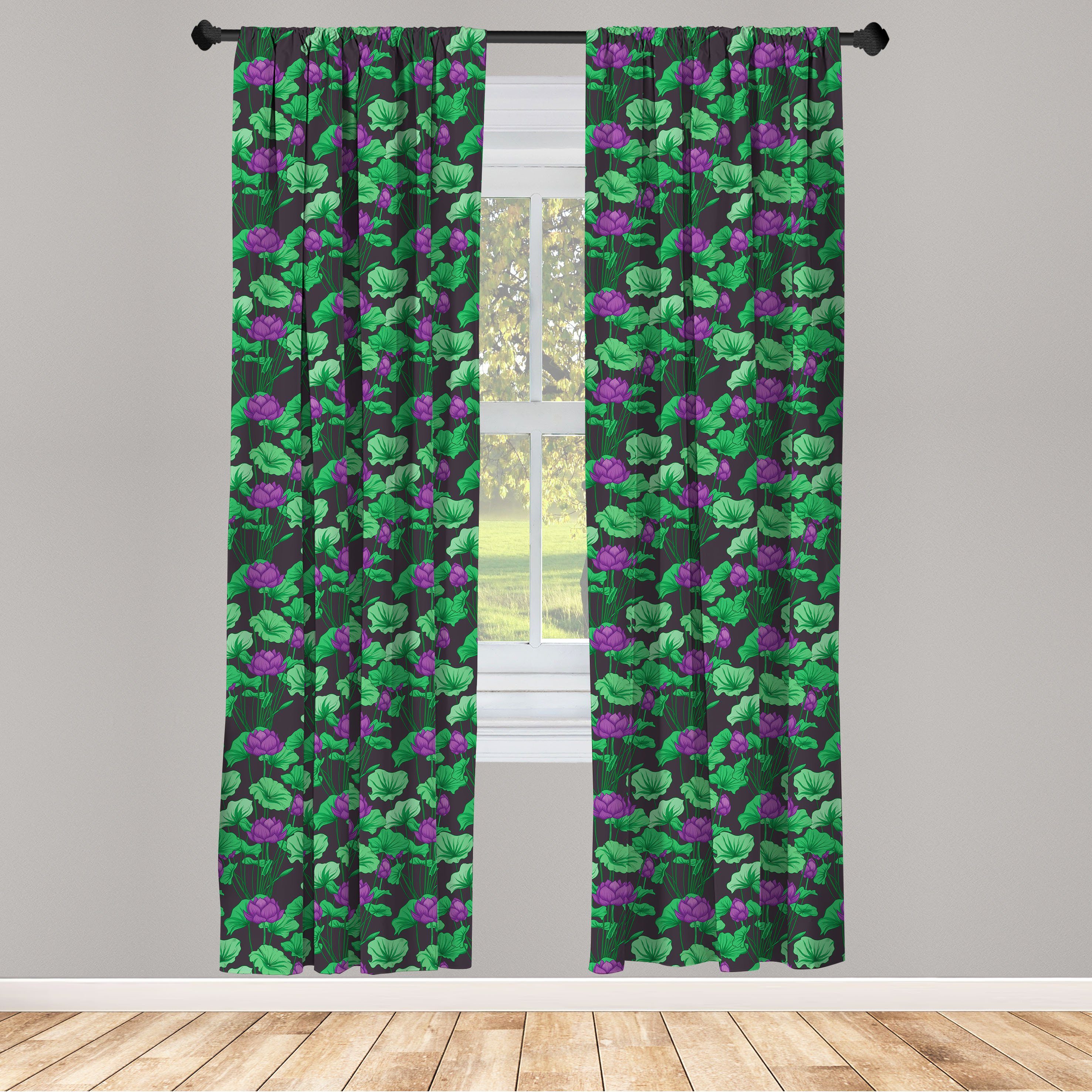 Gardine Vorhang für Wohnzimmer Schlafzimmer Dekor, Abakuhaus, Microfaser, Asian Blätter East Floral Elements