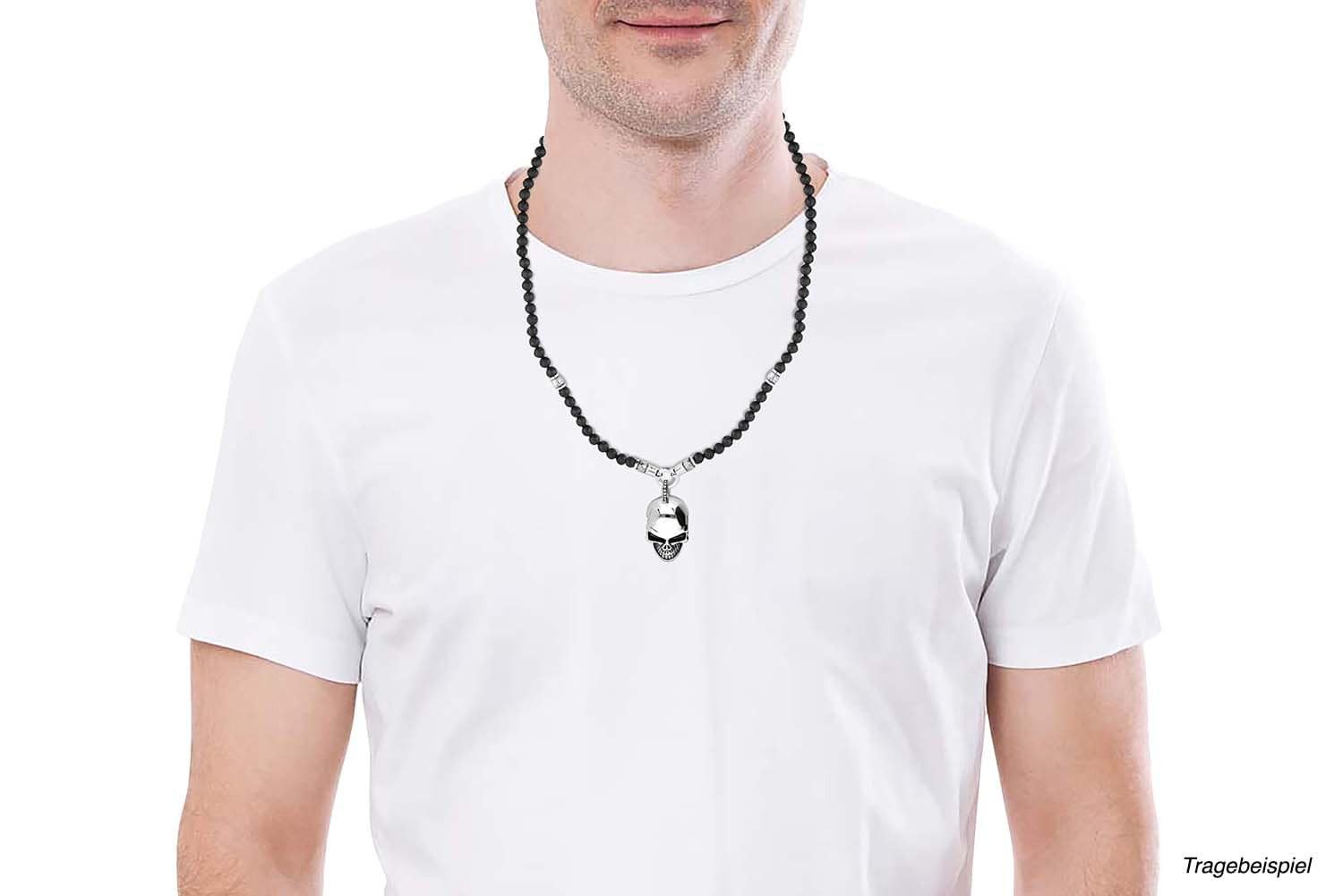 FILANGO Gliederkette SET Lavastein Kugelkette + Chirurgenstahl Kettenanhänger TOTENKOPF (Ketten)