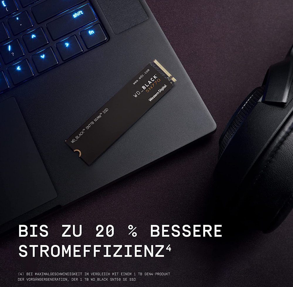 WD_Black SN770 NVMe Gaming-SSD (500 GB) 5150 MB/S Lesegeschwindigkeit, 4900 MB/S Schreibgeschwindigkeit, Formfaktor: M.2 2280