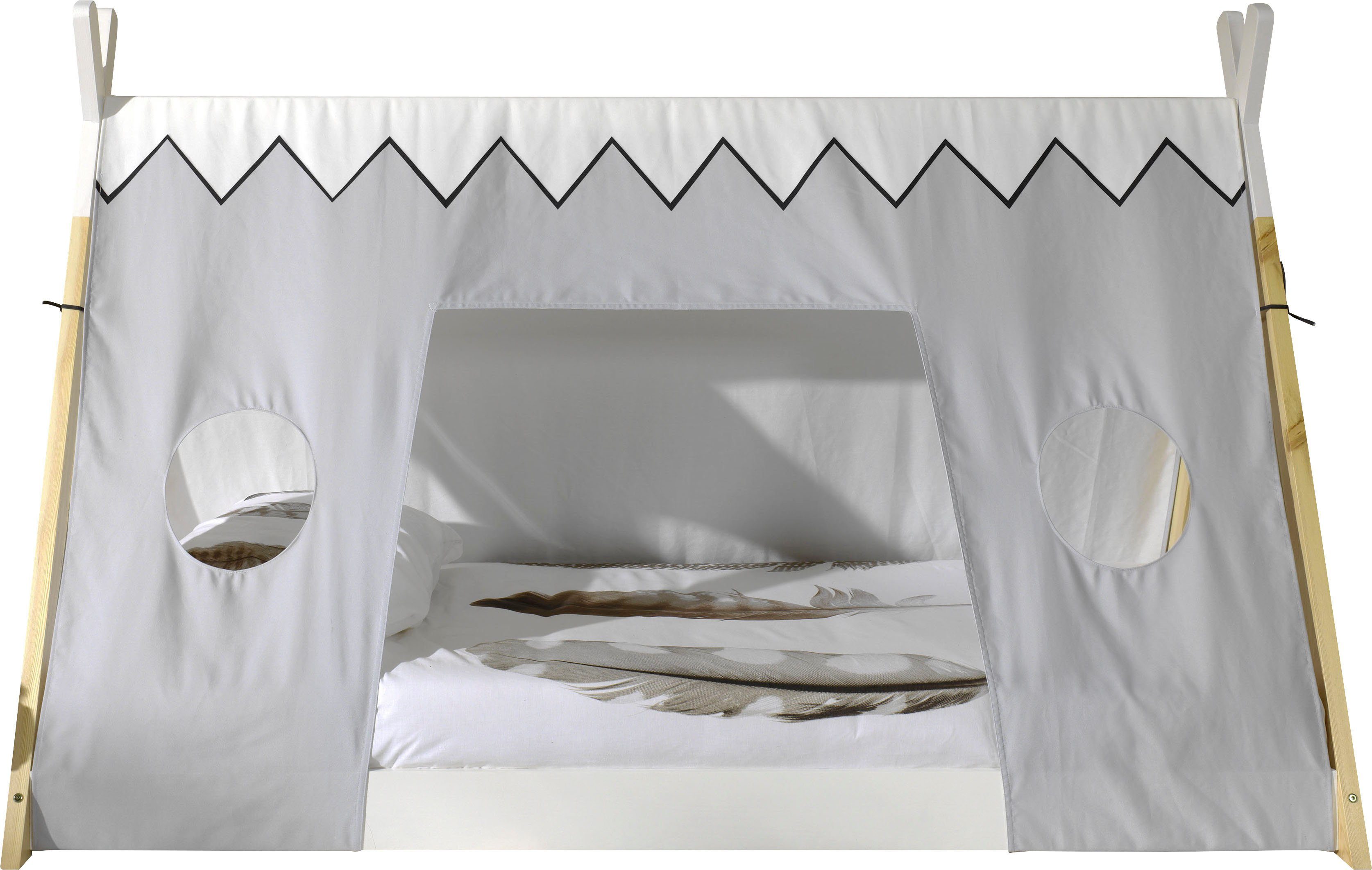 Vipack Kinderbett TIPI, Kiefer massiv, 2-farbig lackiert, mit Rolllattenrost (B/H/T ca. 206x134,5x105,5cm, mit Textil-Zeltdach), niedriger Betteinstieg, stabil gebaut